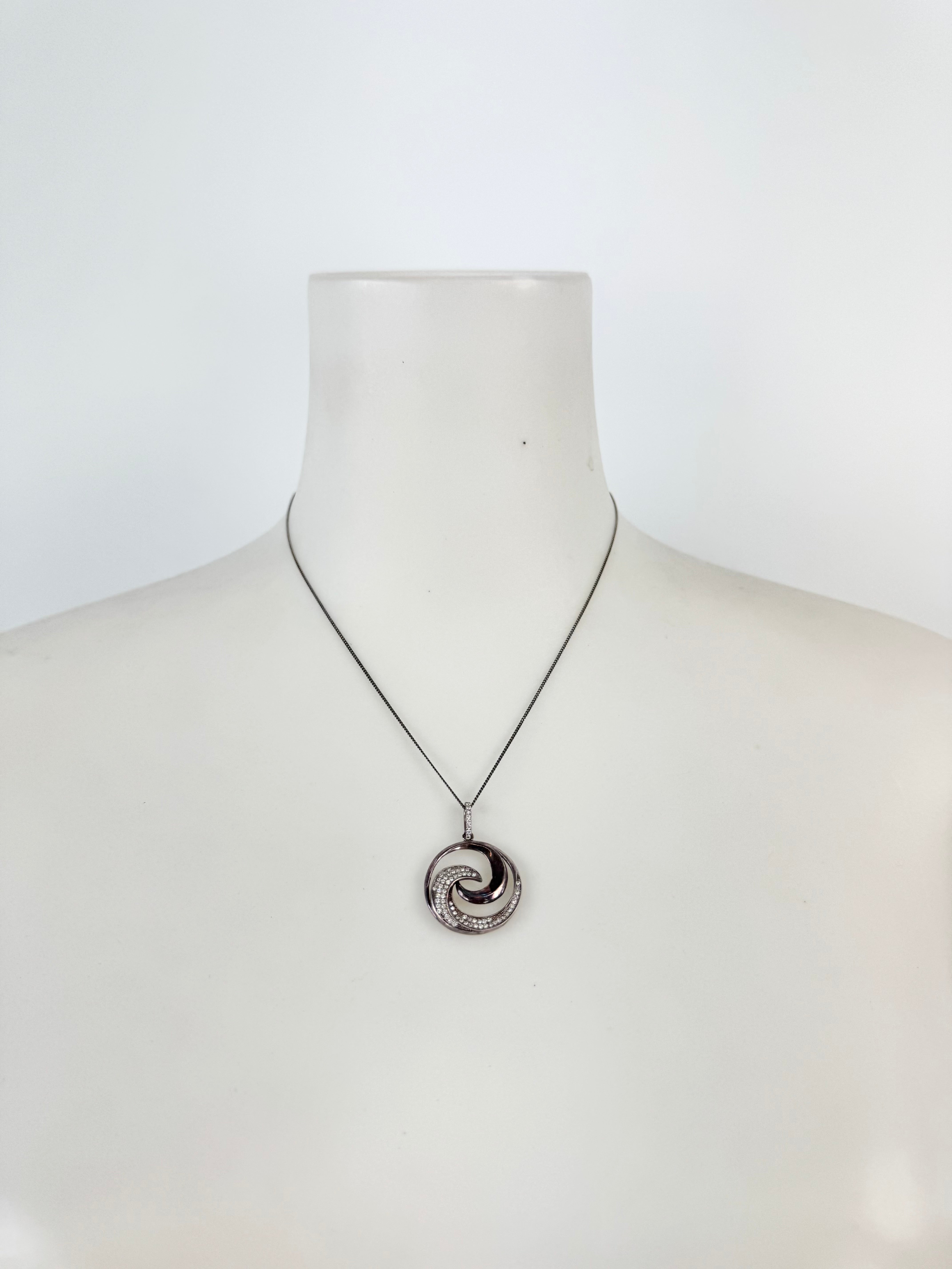 Silver & Diamonte Embellished Swirl Pendant & Chain