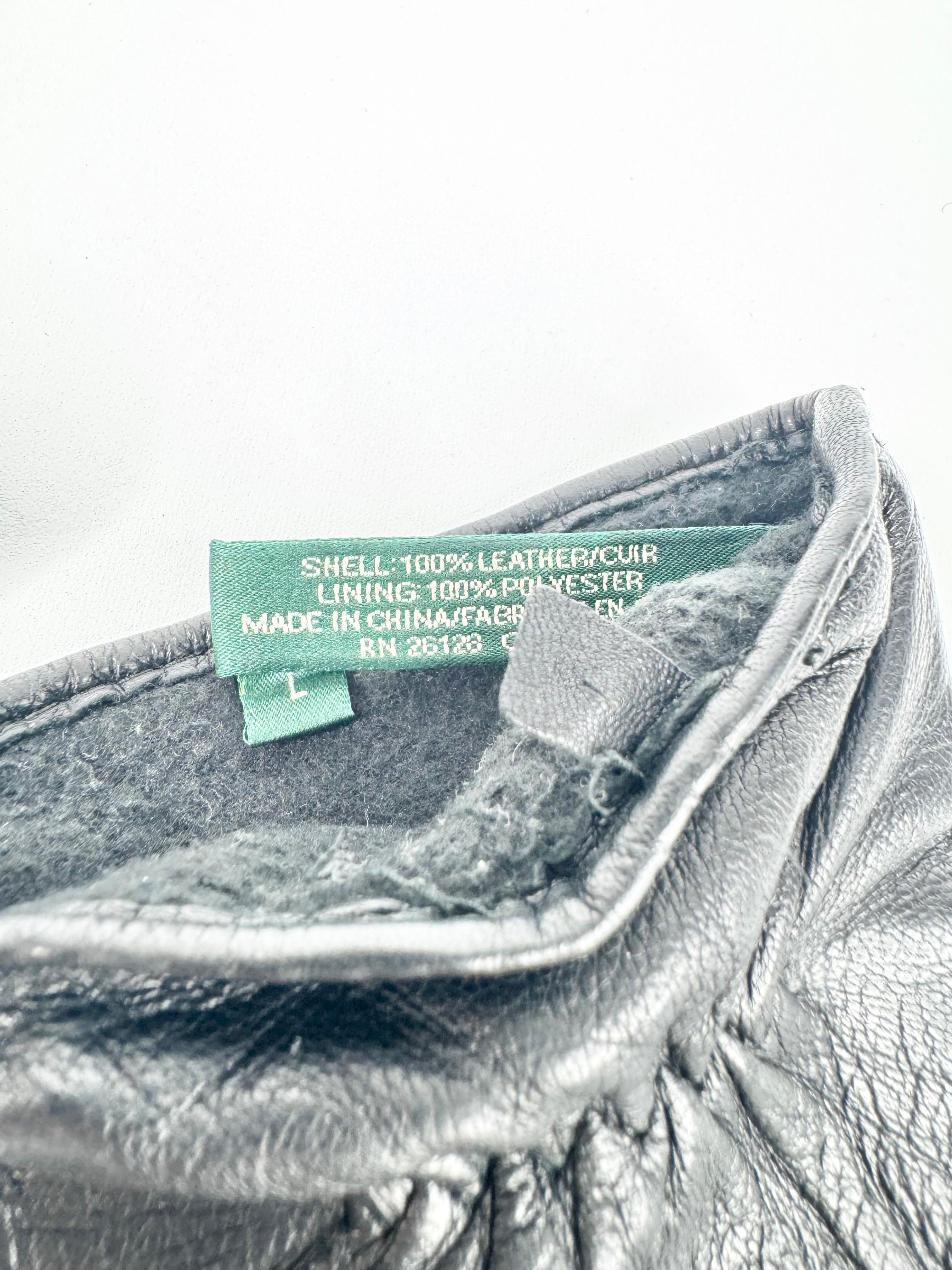 Ralph Lauren Black Quilted Suede & Leather Gloves - L