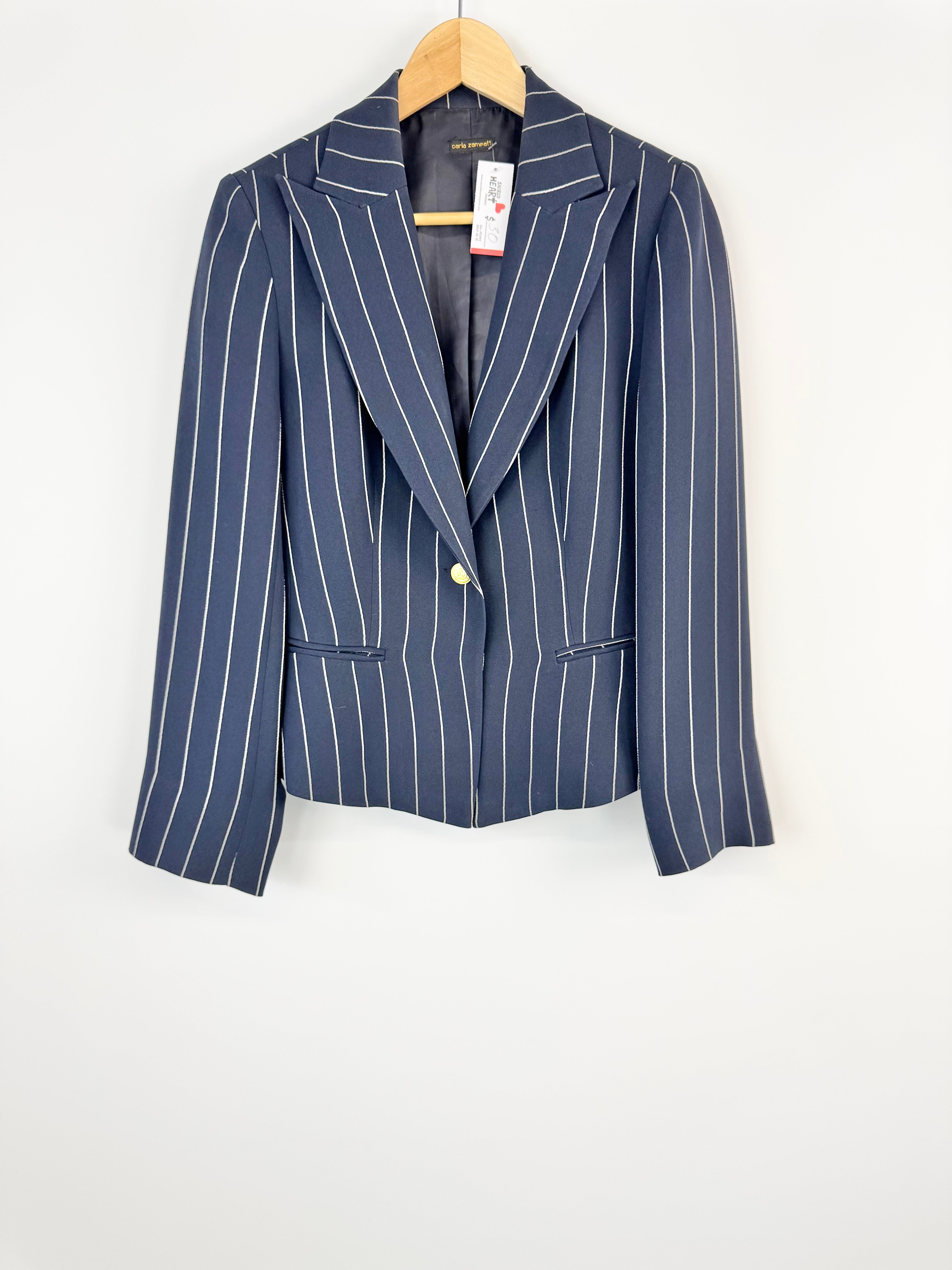 Carla Zampatti Navy Pinstripe Tailored Suit Jacket- AU10
