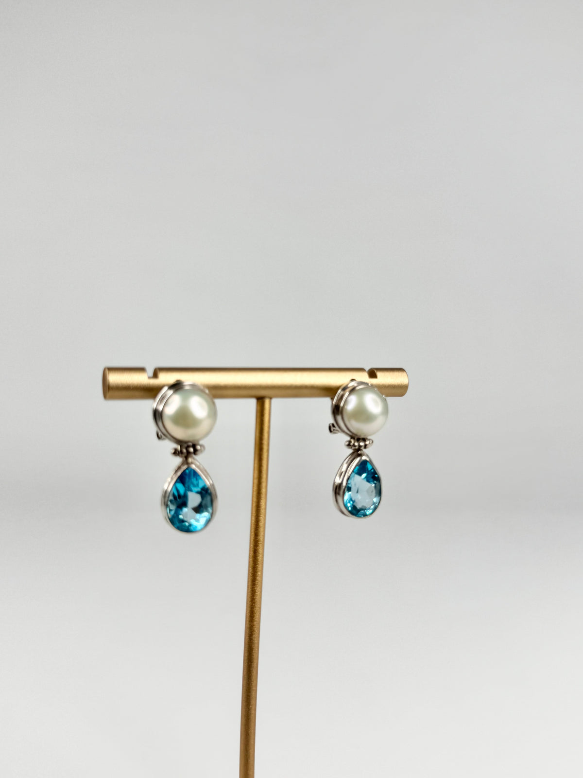 Silver, Pearl & Aqua Crystal Earrings