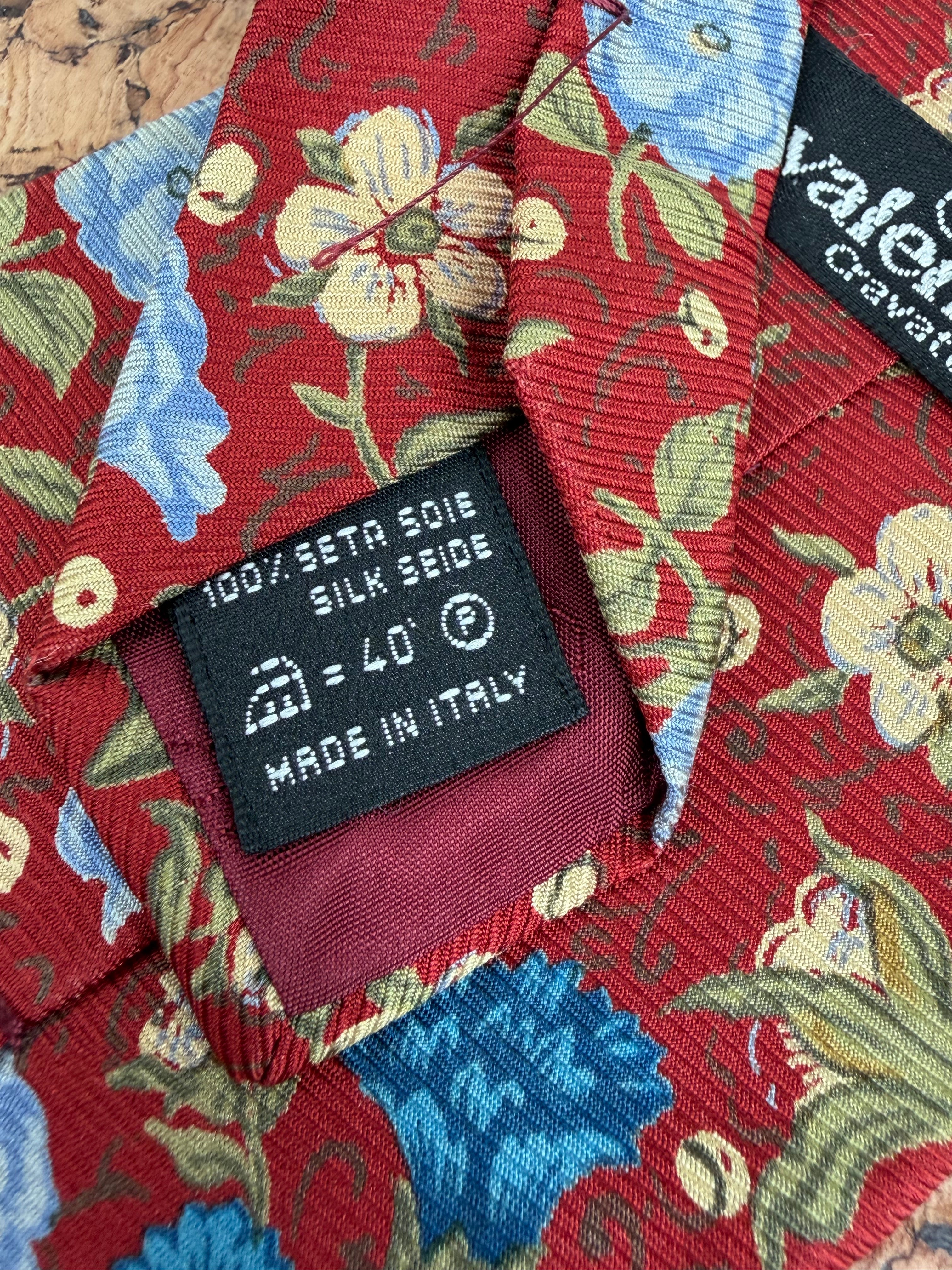 Valentino Red & Blue Carnation Patterned Silk Tie