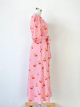 Alessandra 'Eve' Pink Gingham Cherry Print Puff Sleeve Dress - AU6/8
