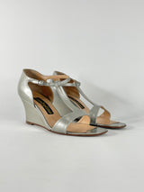 Ombeline Metallic Silver Leather Wedges - EU37.5