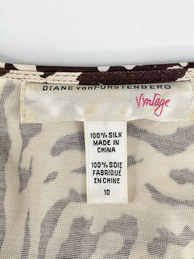 Diane von Furstenberg Vintage Label Brown & White Silk 'Julian' Wrap Dress - AU10/12