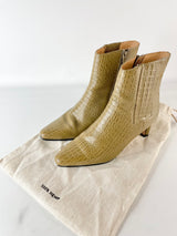 Bared Olive Snakeskin Ankle Boots - EU36
