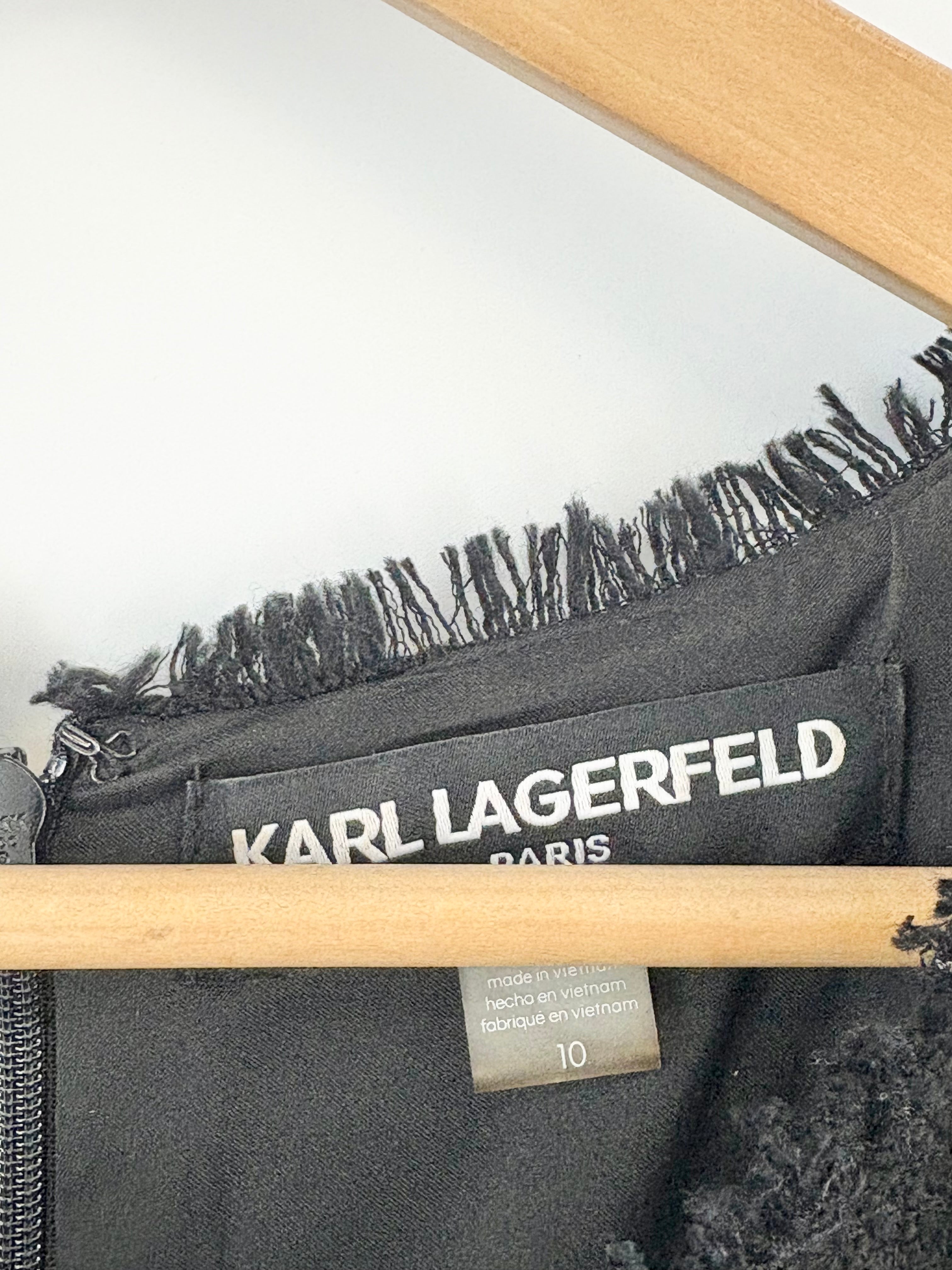 Karl Lagerfeld Black Fringed-Hems Tweed Midi Dress - AU10