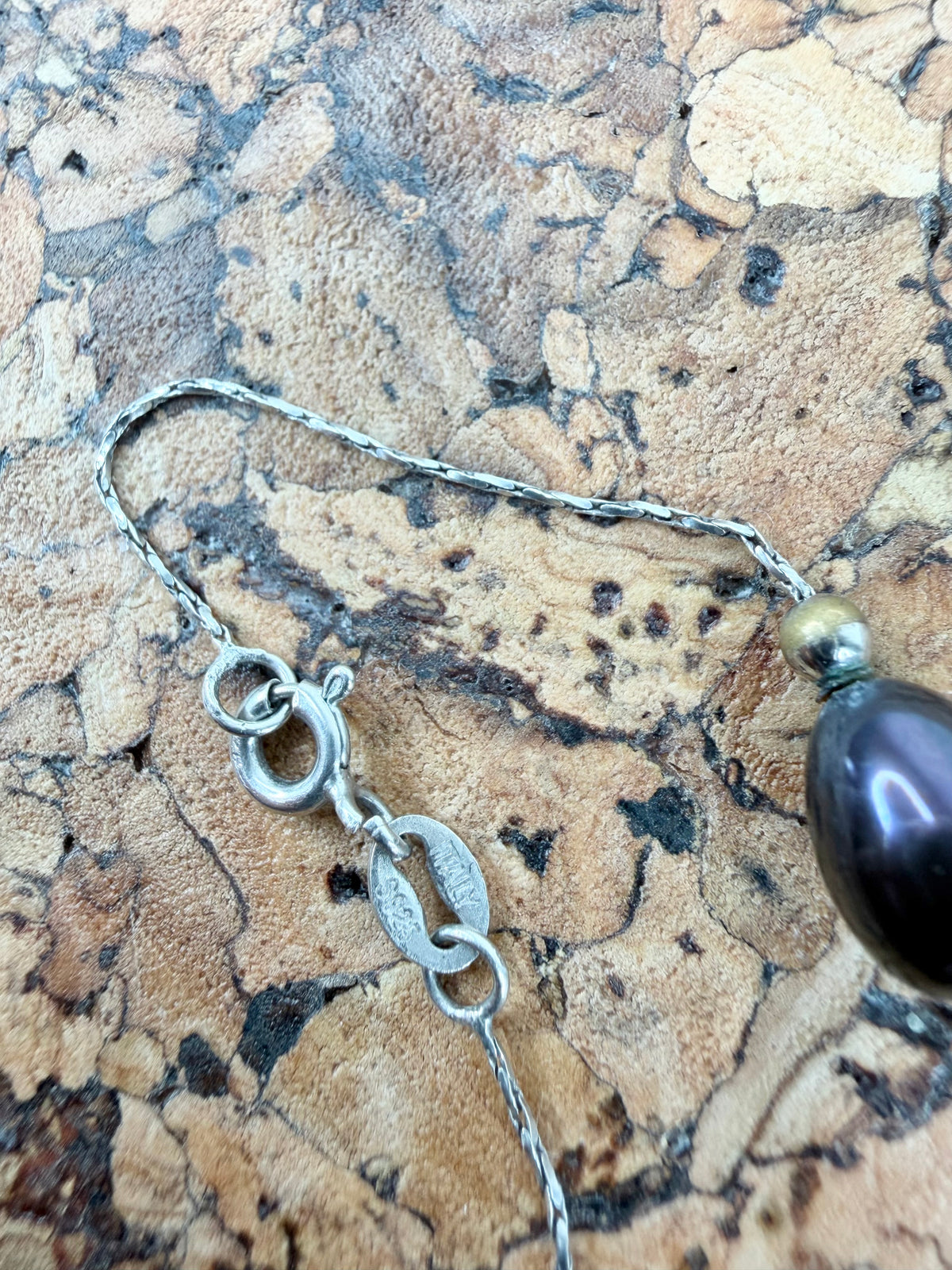 Silver & Bruised Purple Pearl Necklace