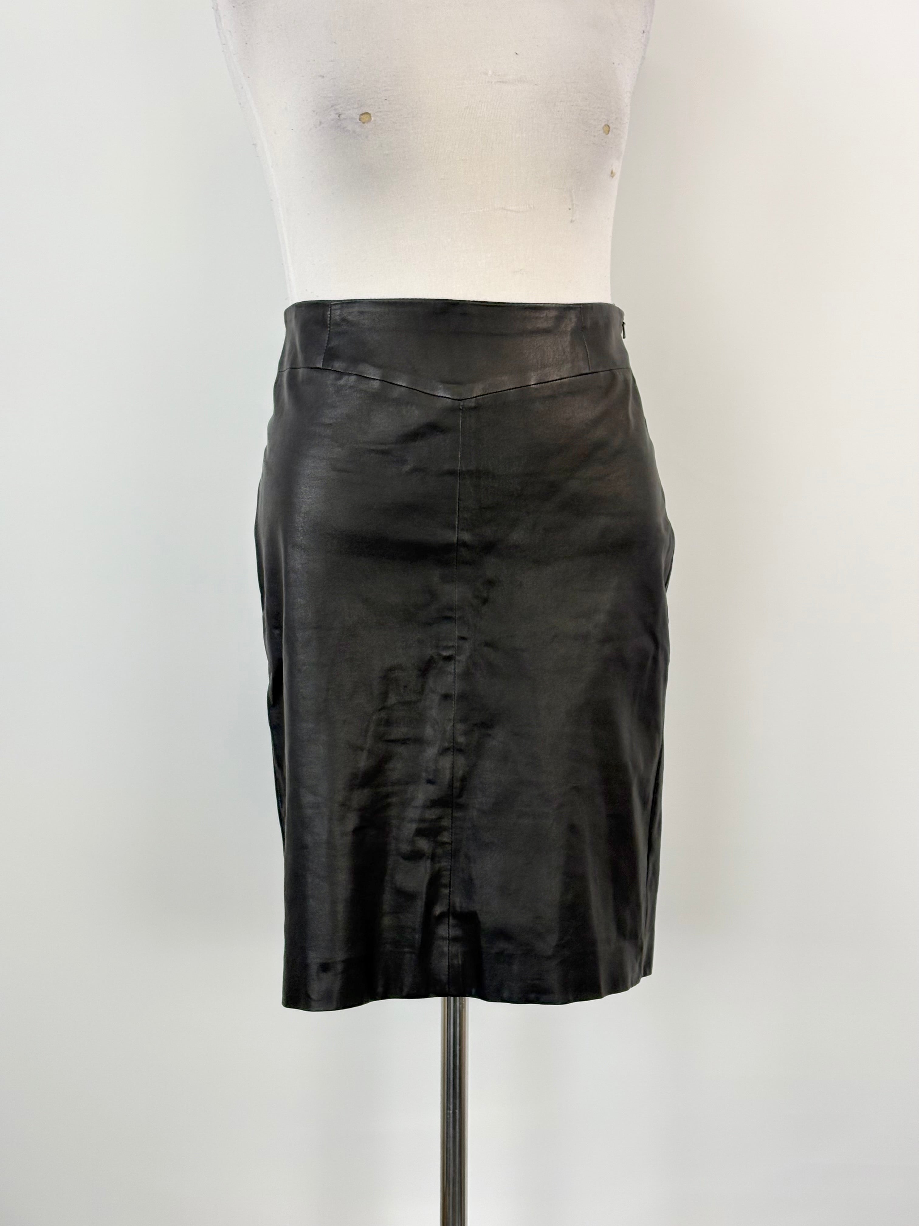 Joseph Black Leather 'Claire' Midi Skirt - AU10/12