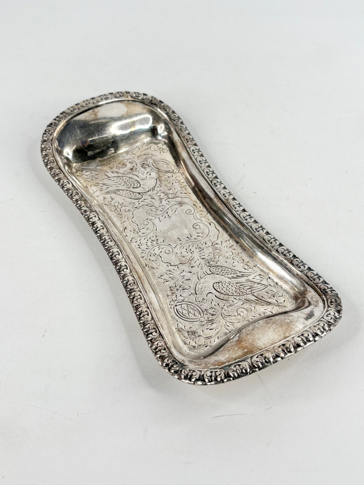 Vintage Bird Engraved Silver Tray