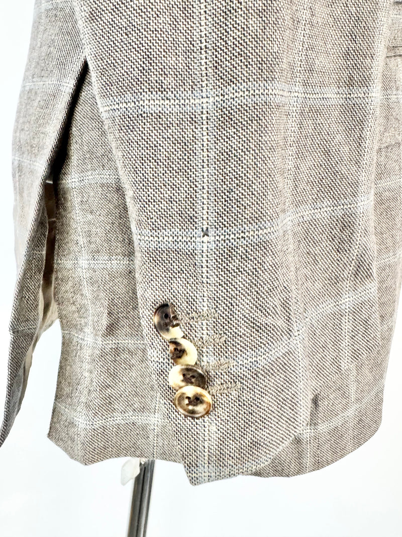 Etro Milano Grey & Blue Plaid Blue Cashmere Blazer - 50