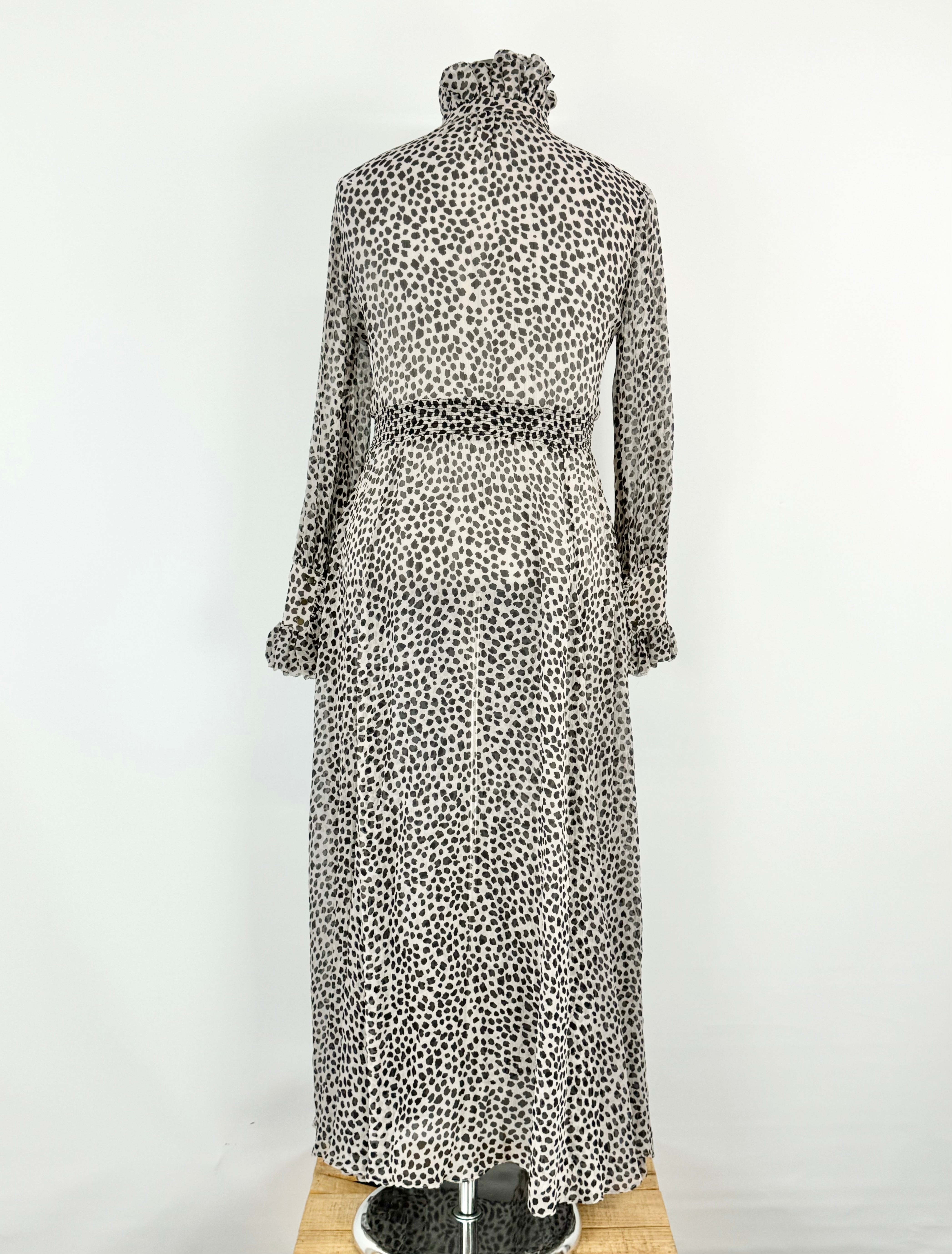 Husk Black & White Patterned Crepe Silk Maxi Dress - AU10