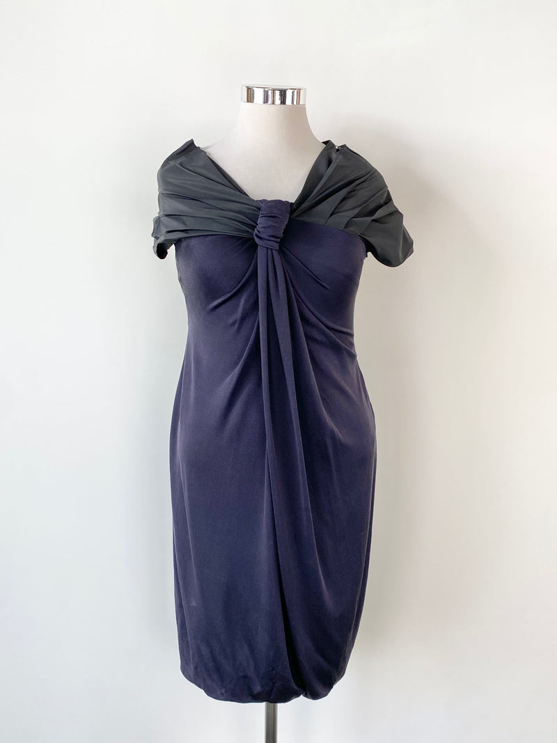 SportMax Black & Aubergine Silk Blend Cocktail Dress - AU12