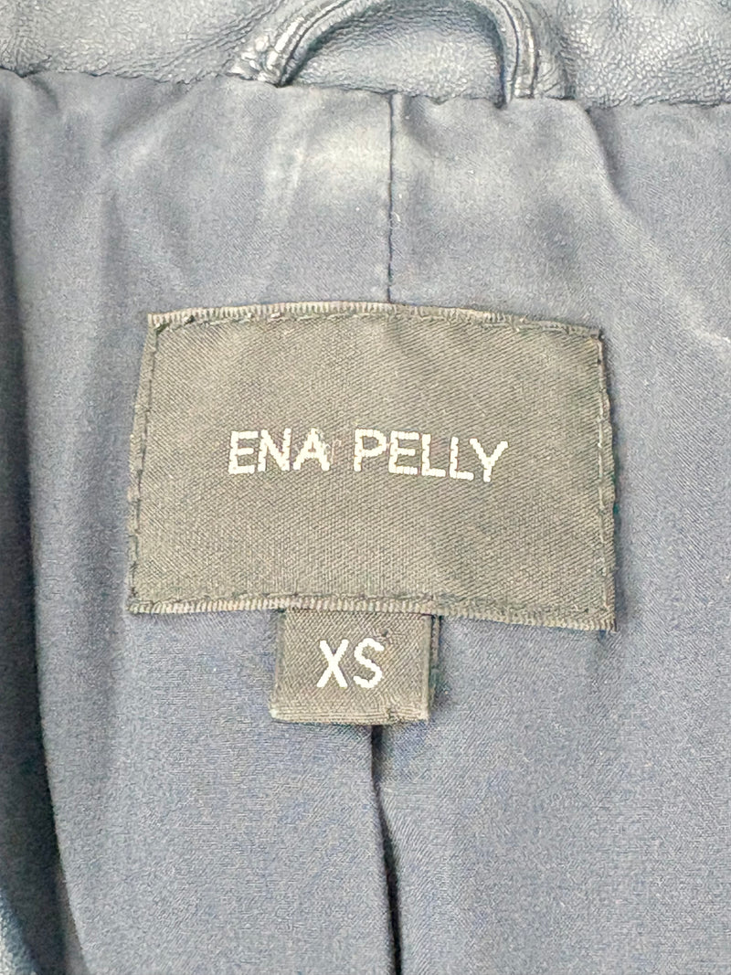 Ena Pelly Navy Blue Biker-Style Leather Jacket - AU6/8