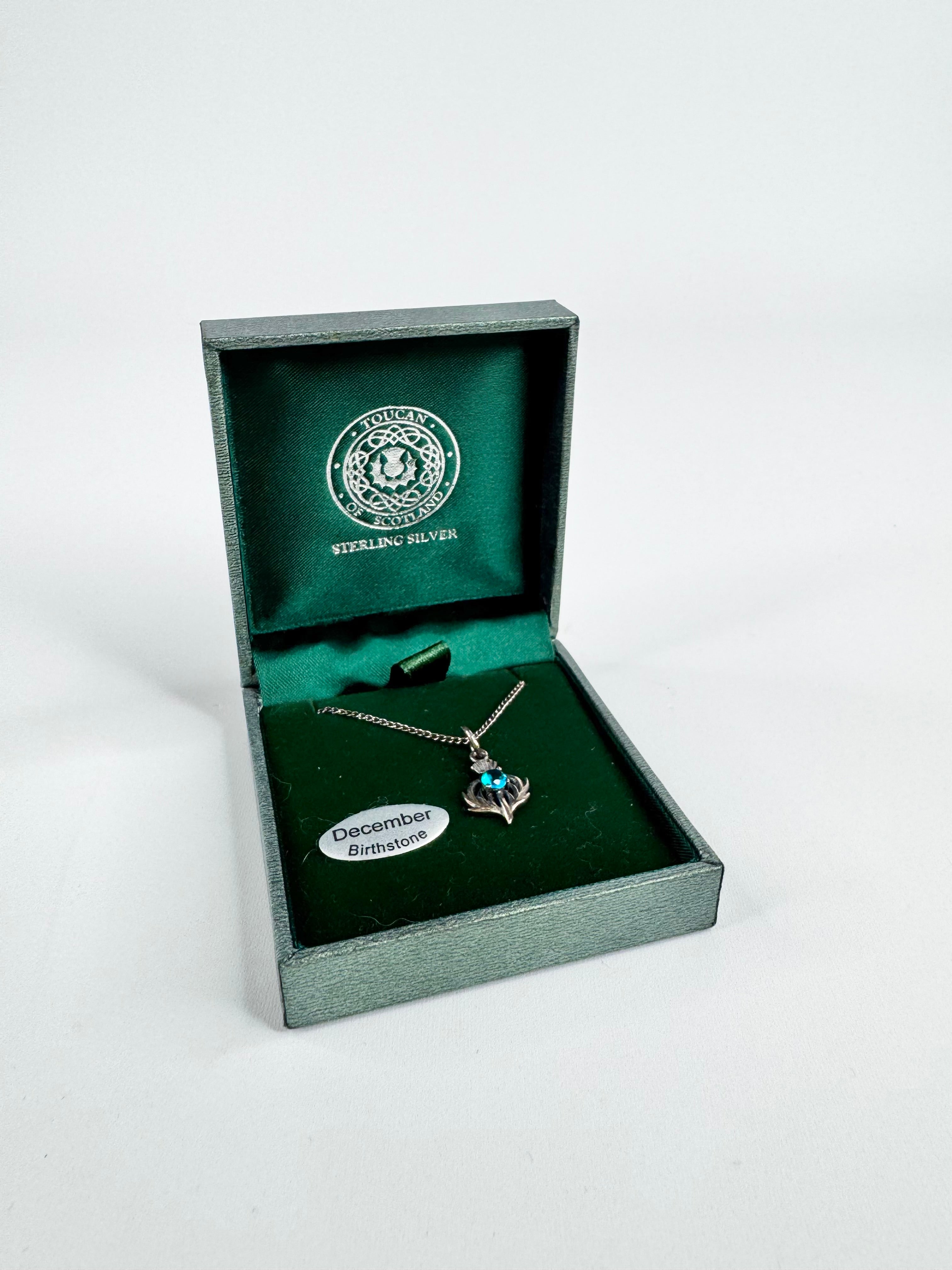 Toucan of Scotland Silver Thistle December Birthstone Necklace