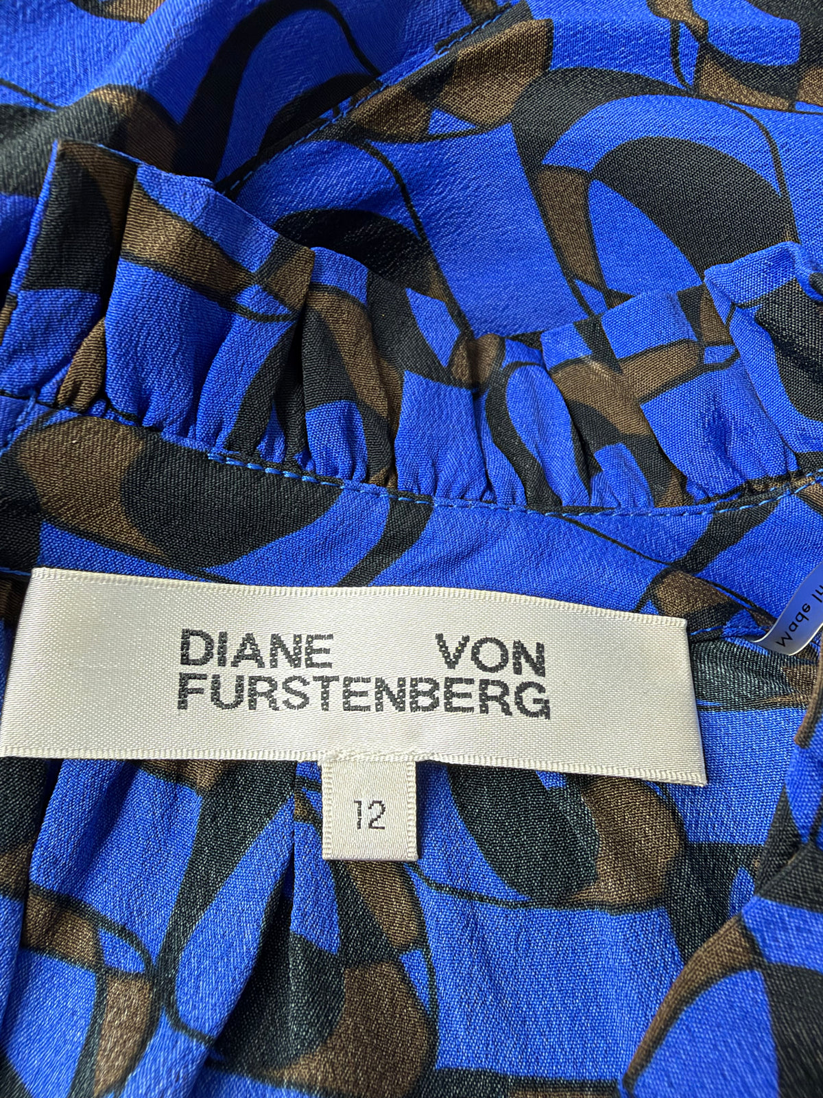 Diane Von Fursternberg Cobalt Blue Retro Patterned Long Sleeve Dress - AU12