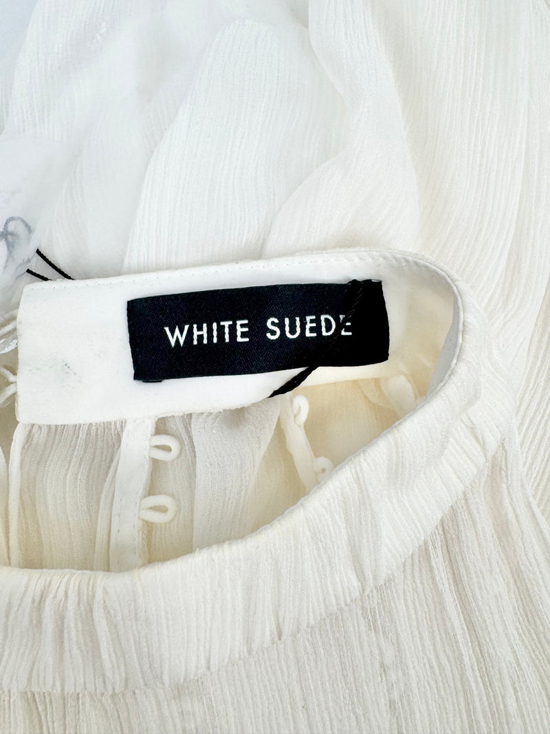 White Suede 'Silk X Blouse' NWT - AU12