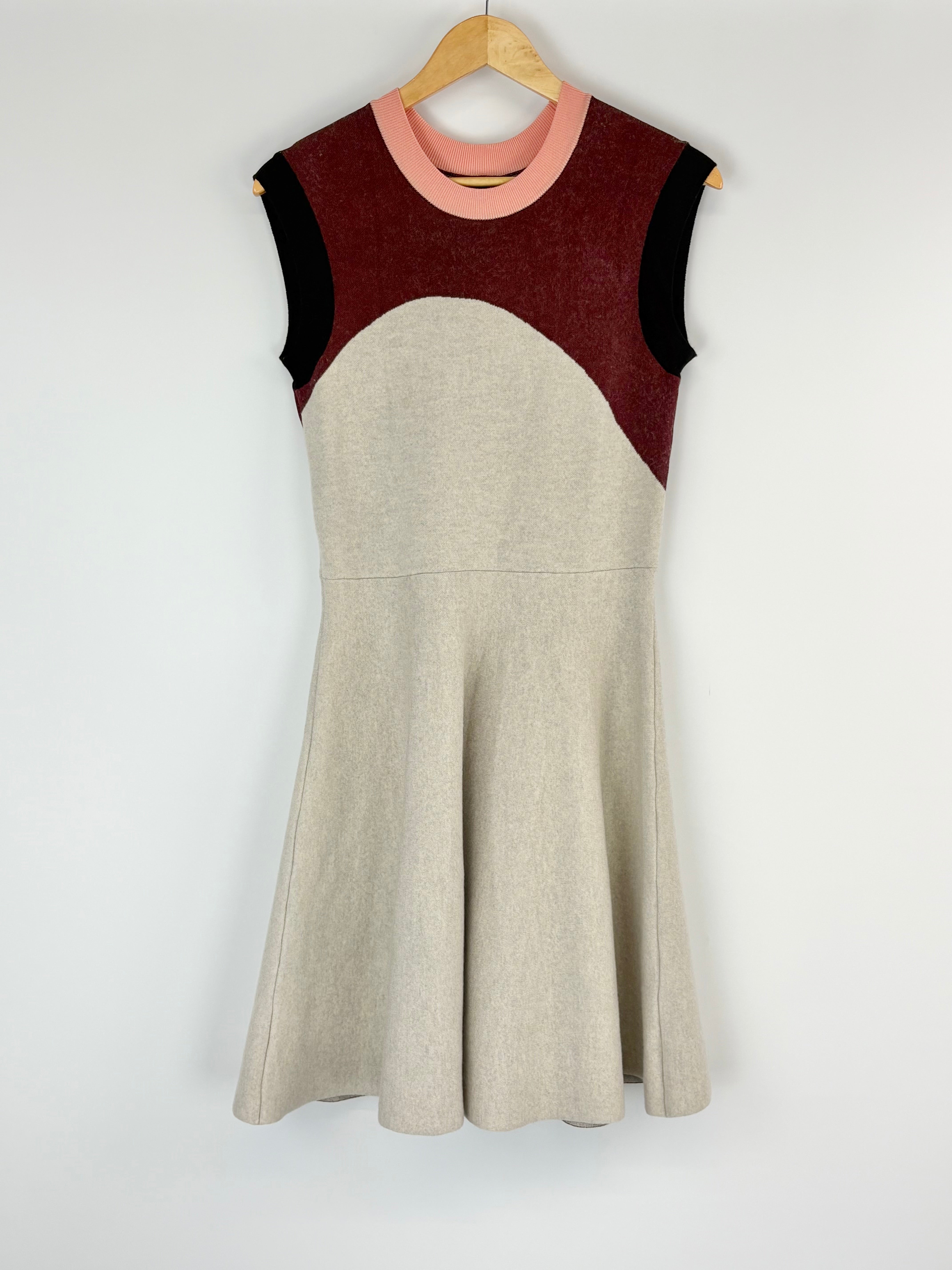 McQ Alexander McQueen Maroon, Black & Beige Knit Midi Dress - XL