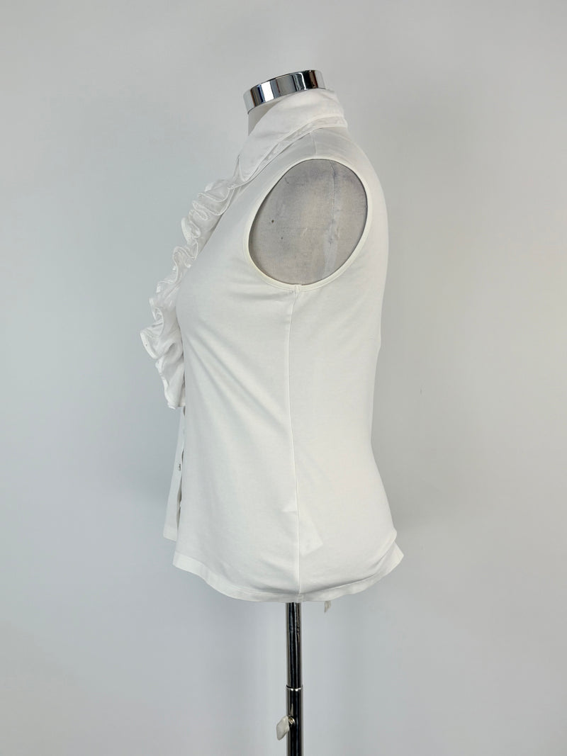 Anne Fontaine White Ruffled-Front Sleeveless Top - AU16