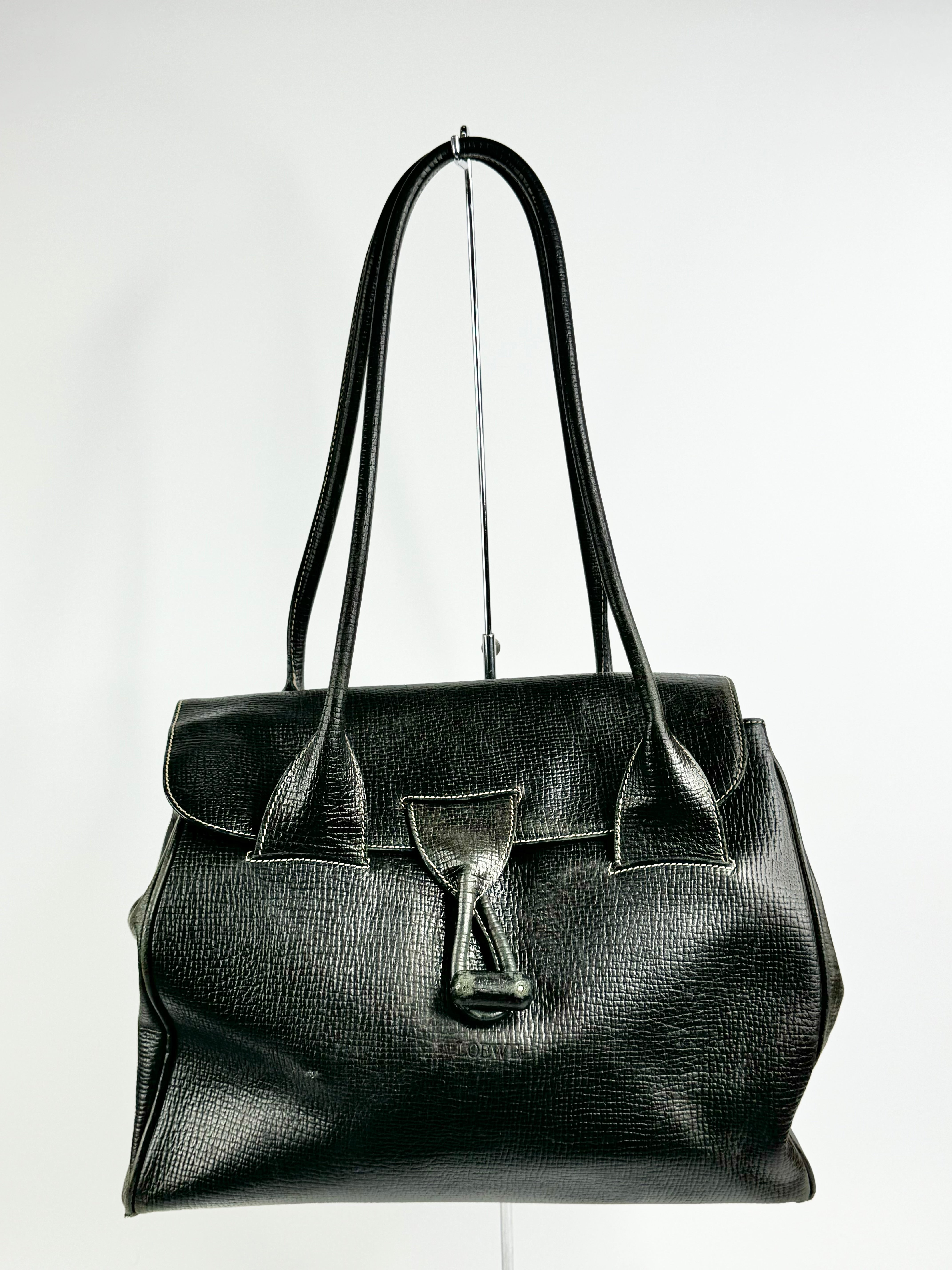 Vintage Loewe Black Leather Shoulder Bag