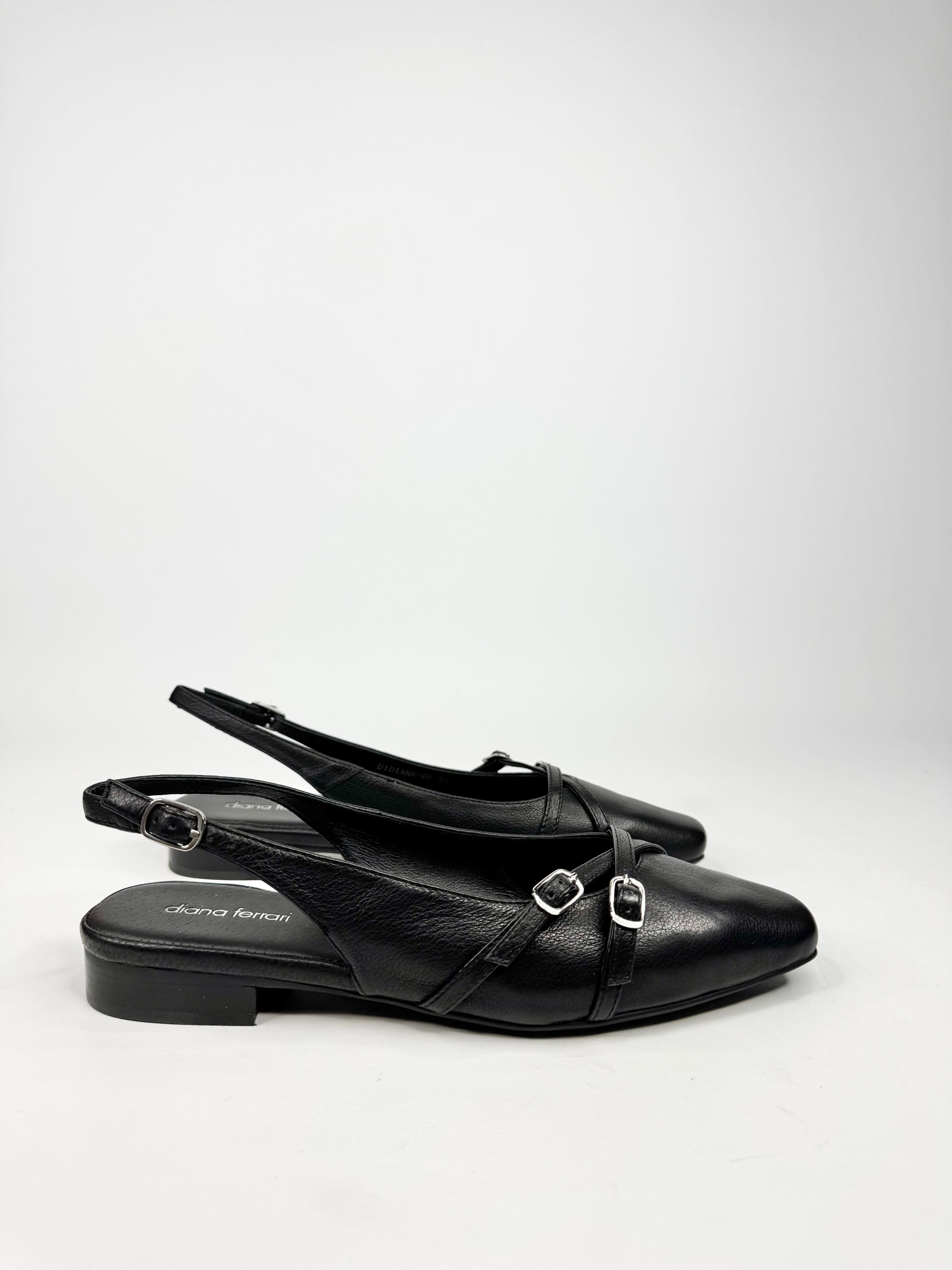 MFW Diana Ferrari Didiane Black Leather Flat Shoes - EU39