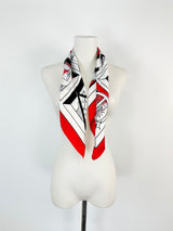 Red, Black & White Silk Panel Square Scarf