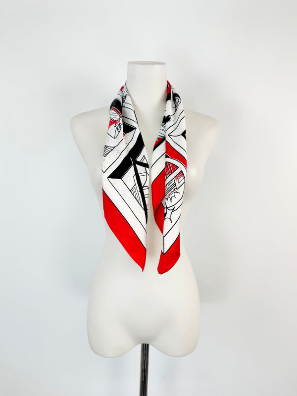 Red, Black & White Silk Panel Square Scarf