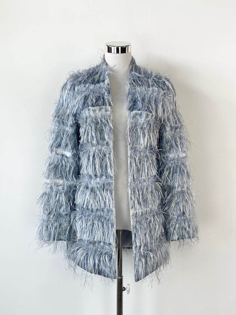 Alice McCall Sky Blue & Metallic Silver Layered Faux Fur Coat - AU6