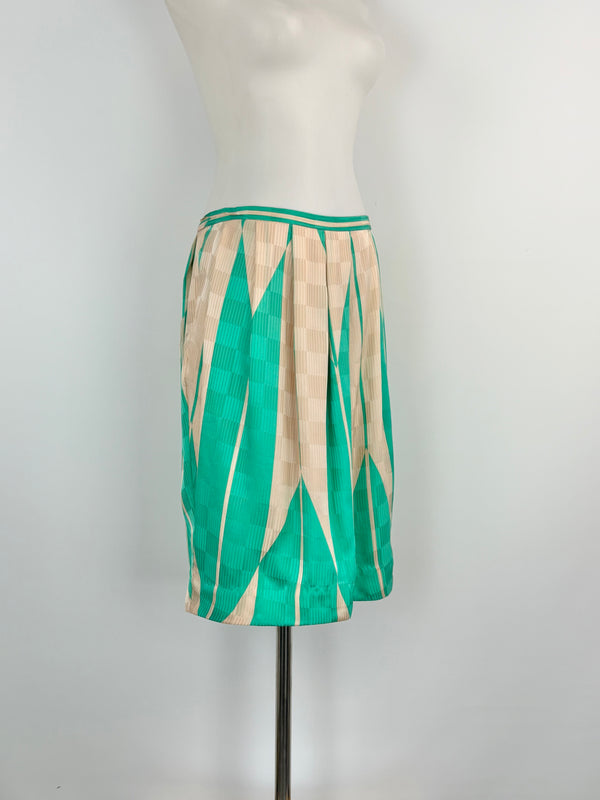 By Malene Birger Beige & Green Silk 'Isalai' Midi Skirt - AU10/12