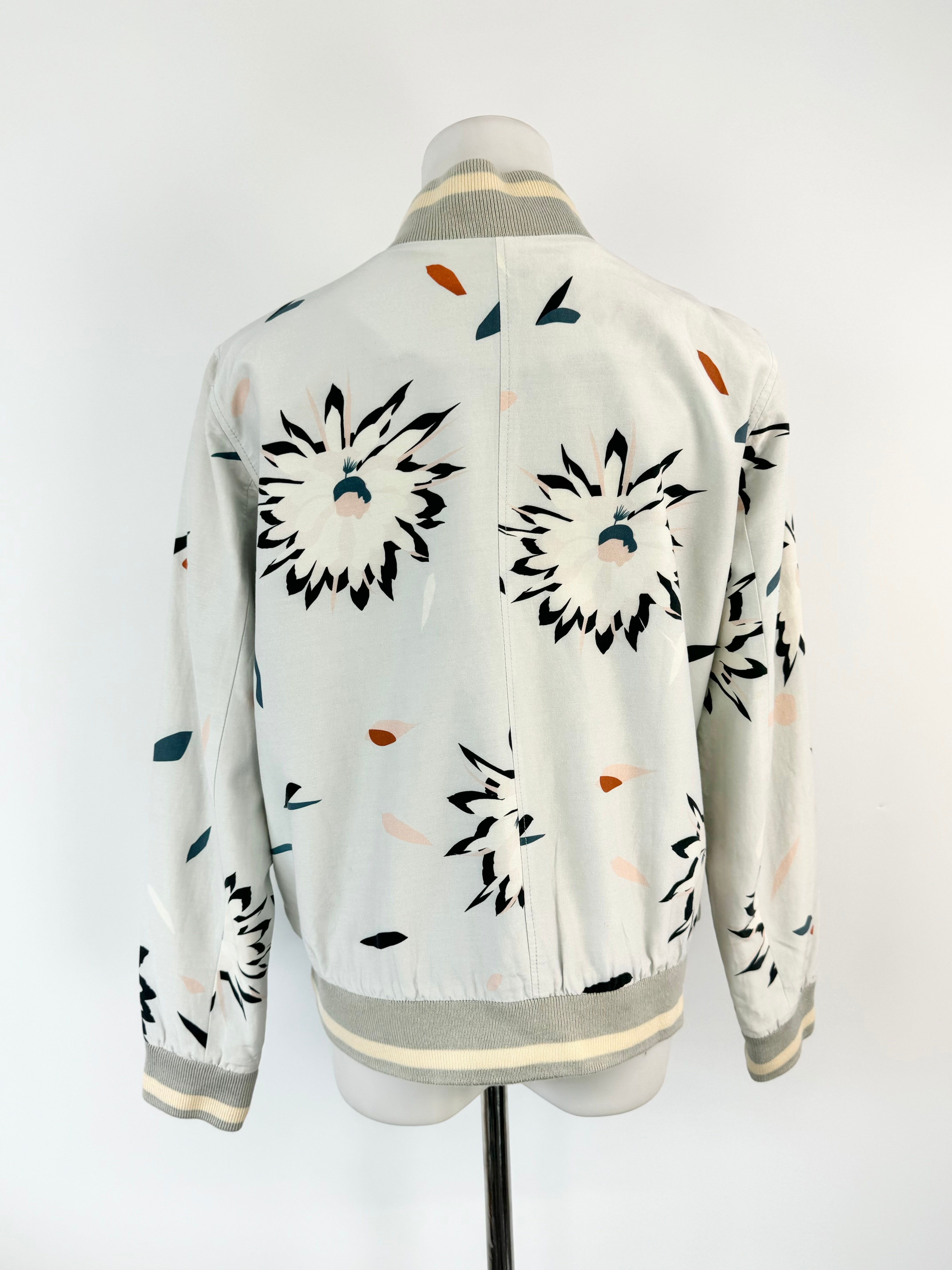 Kloke Soft Blue Flower Pattern Bomber Style Jacket - AU10