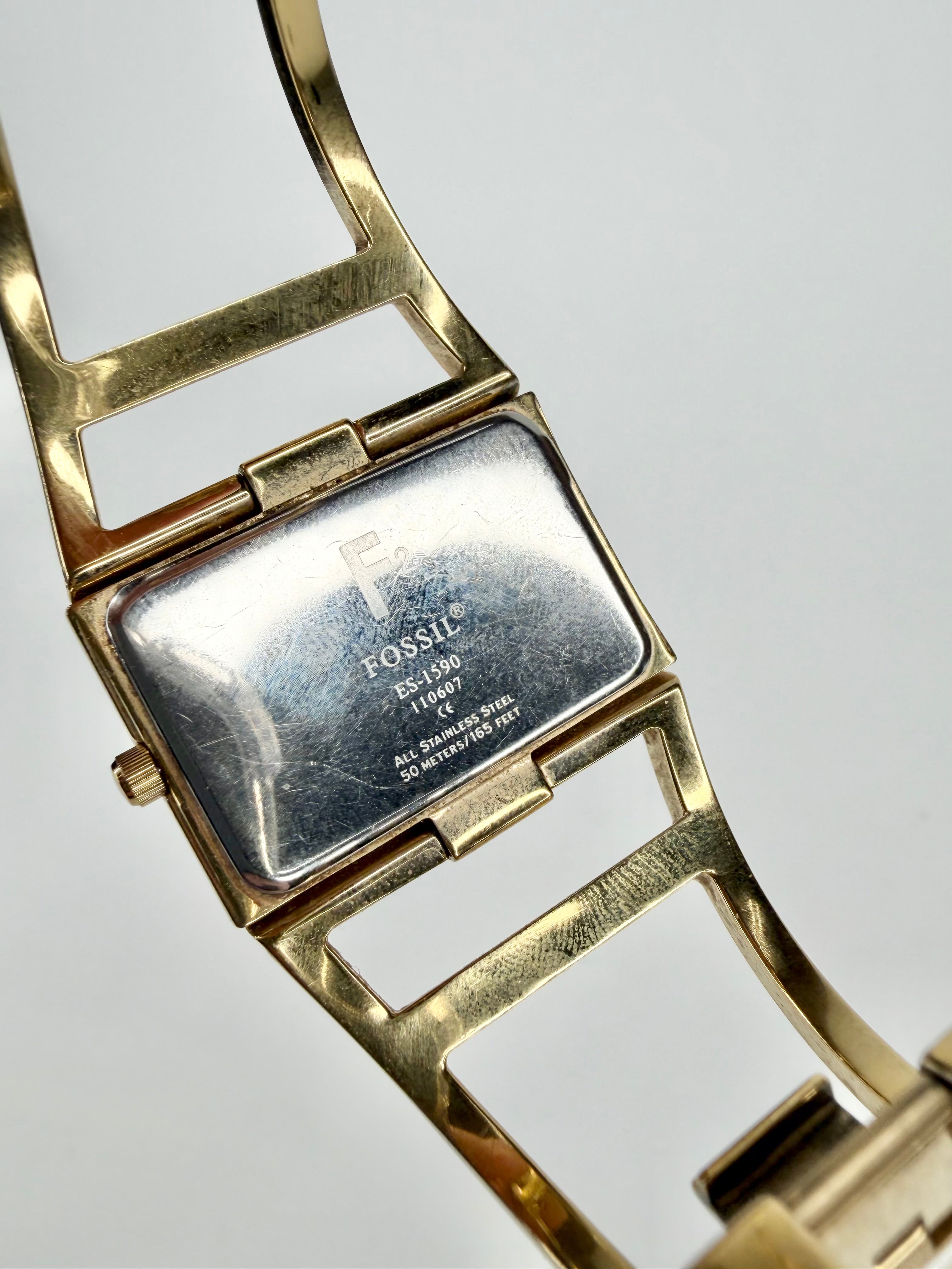 Y2K Fossil F2 Gold Toned Crystal Embellished Bangle Watch
