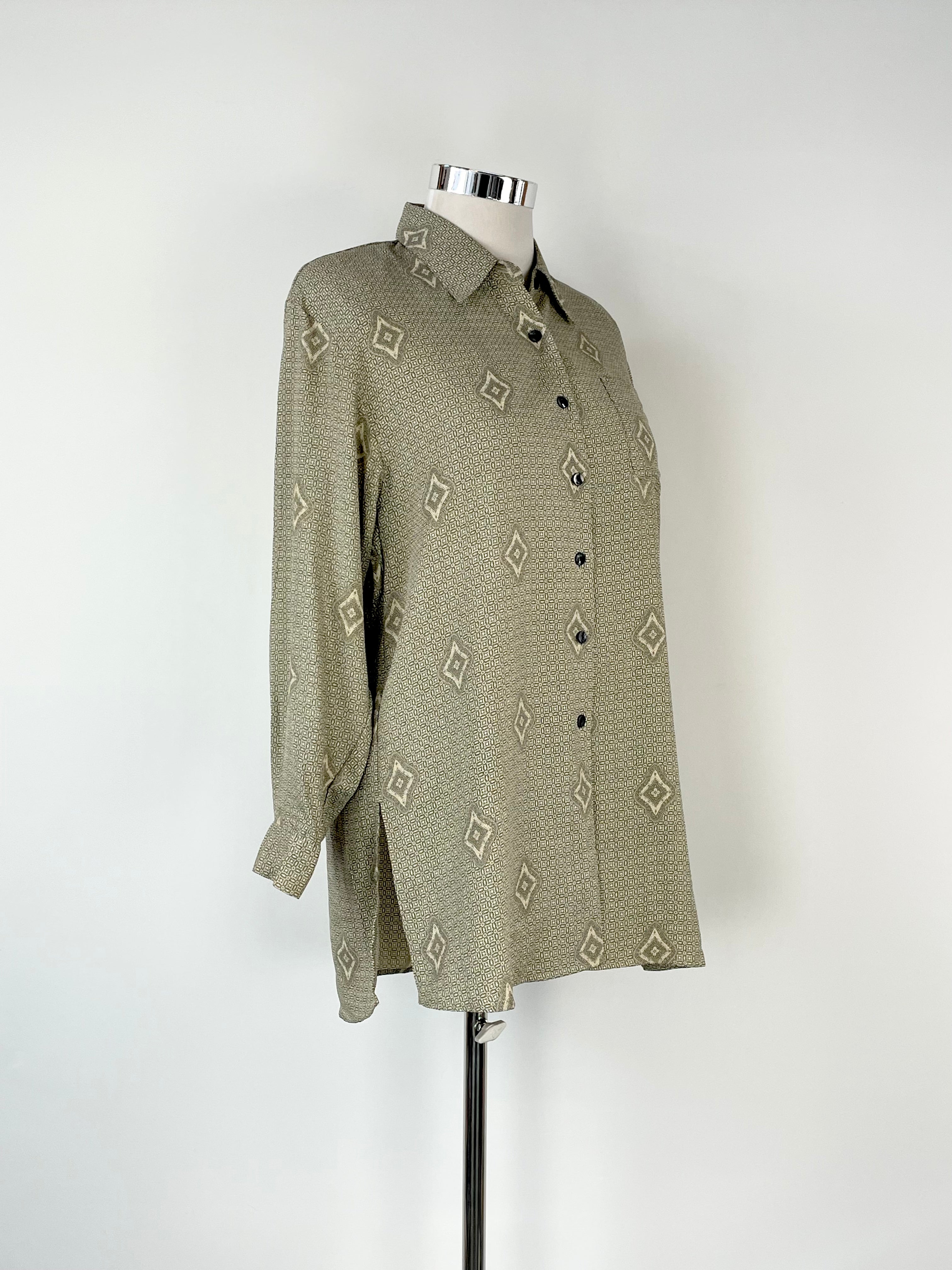Vintage Japanese Beige Patterned Shirt - L