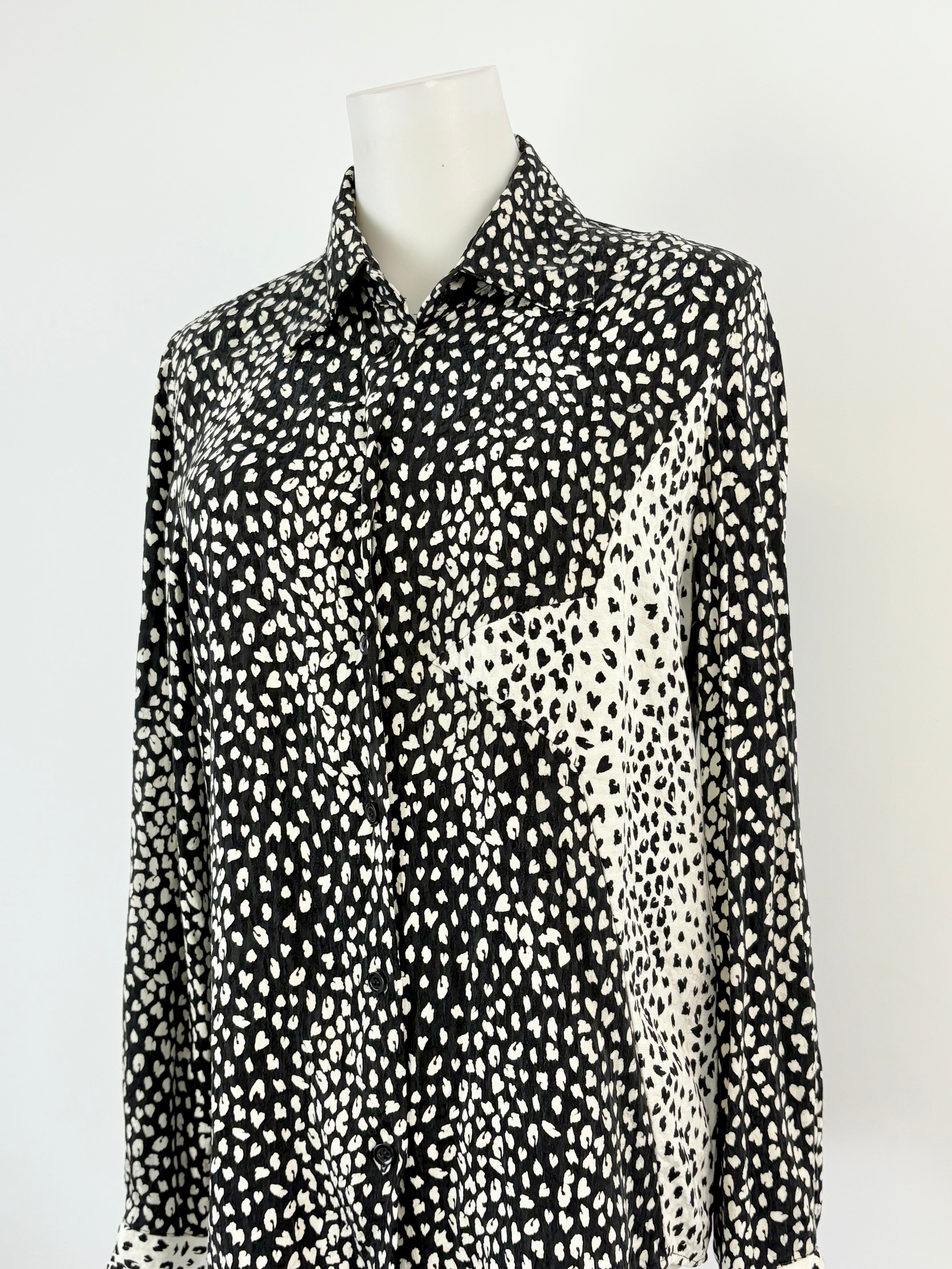 Maje Black & White Animal Print Long Sleeve Shirt - AU10