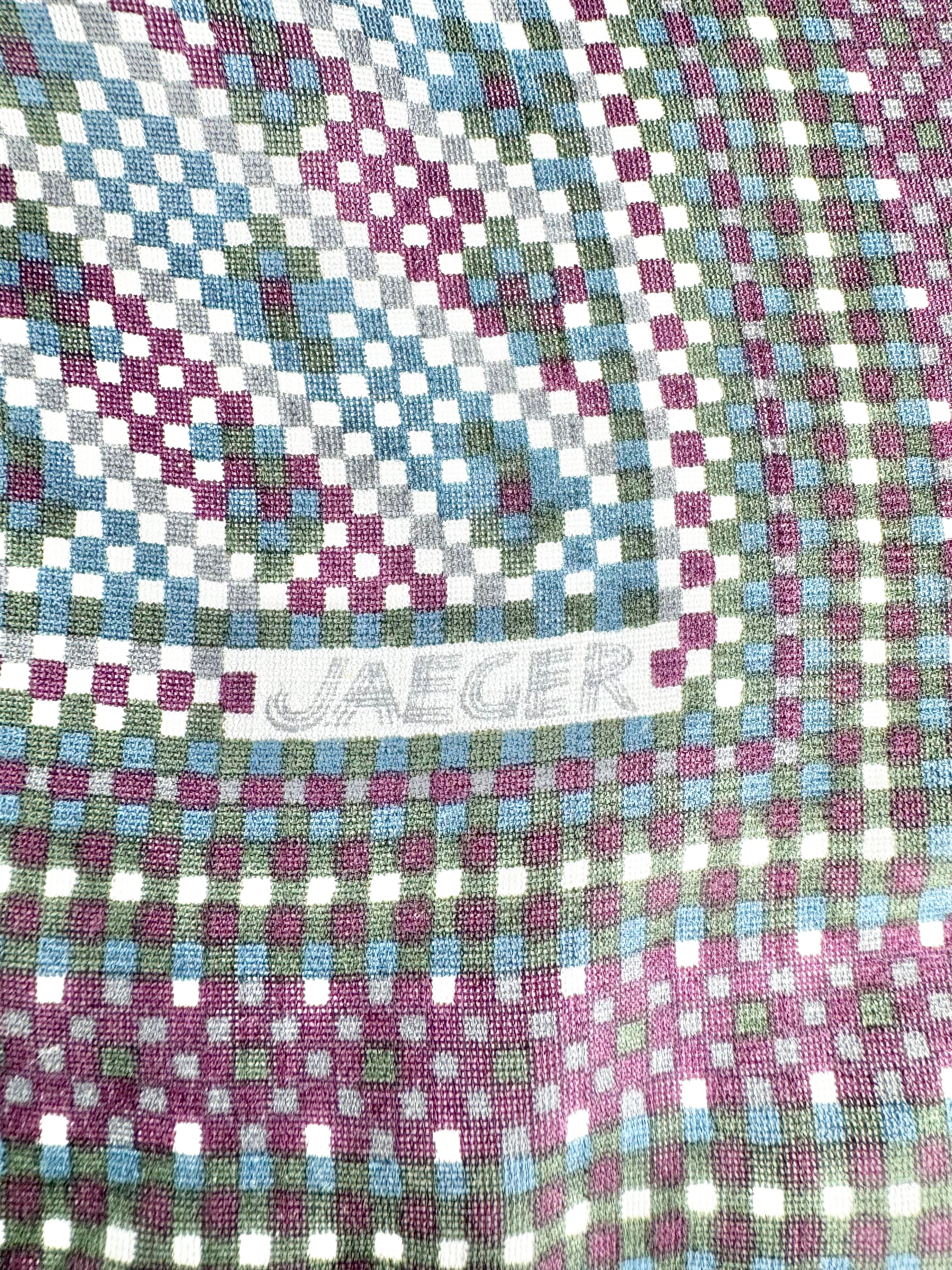 Vintage Jaeger Purple, Blue & Grey Woven Silk Scarf