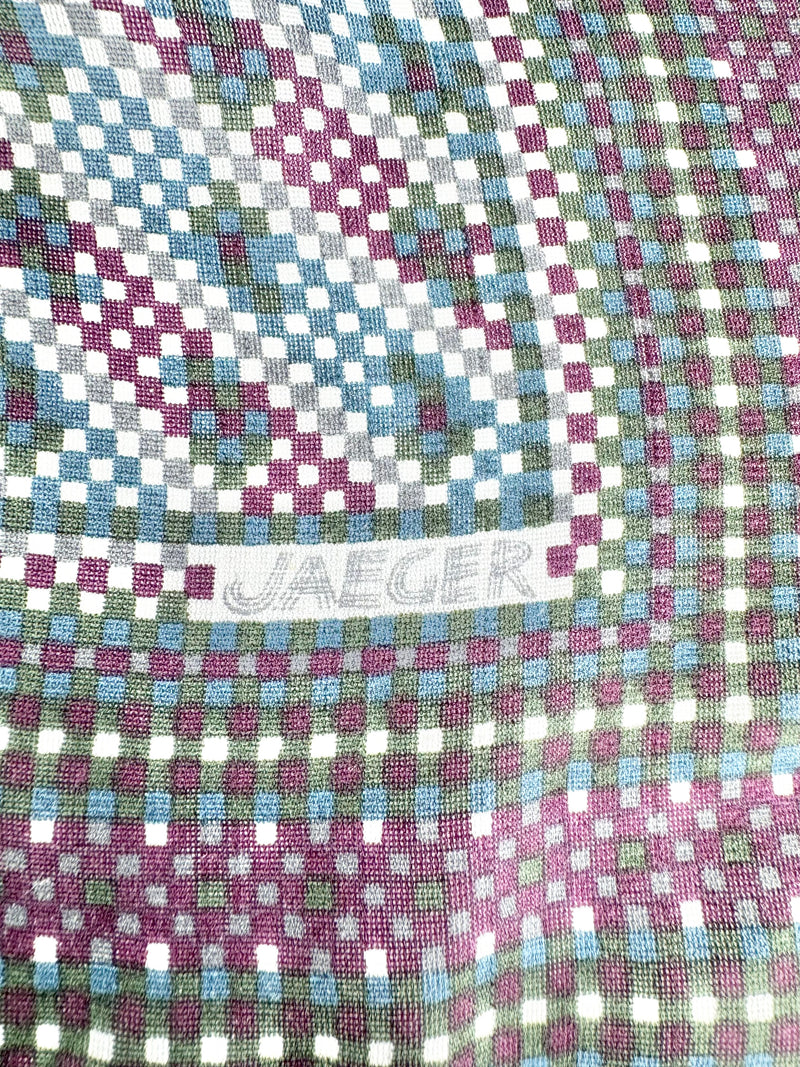 Vintage Jaeger Purple, Blue & Grey Woven Silk Scarf