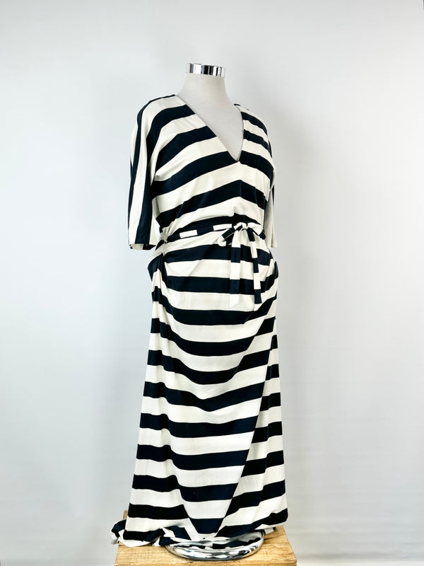 Ralph Lauren Blue & White Horizontal Striped Maxi Dress - AU10/12