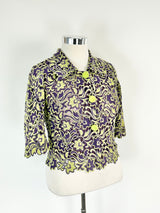 Moss & Spy Lichen Green & Violet Lace Button Up Top - AU10