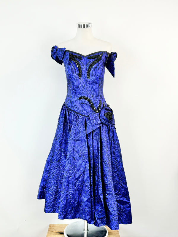 Vintage 70s Electric Blue Lurex Cocktail Dress - AU10