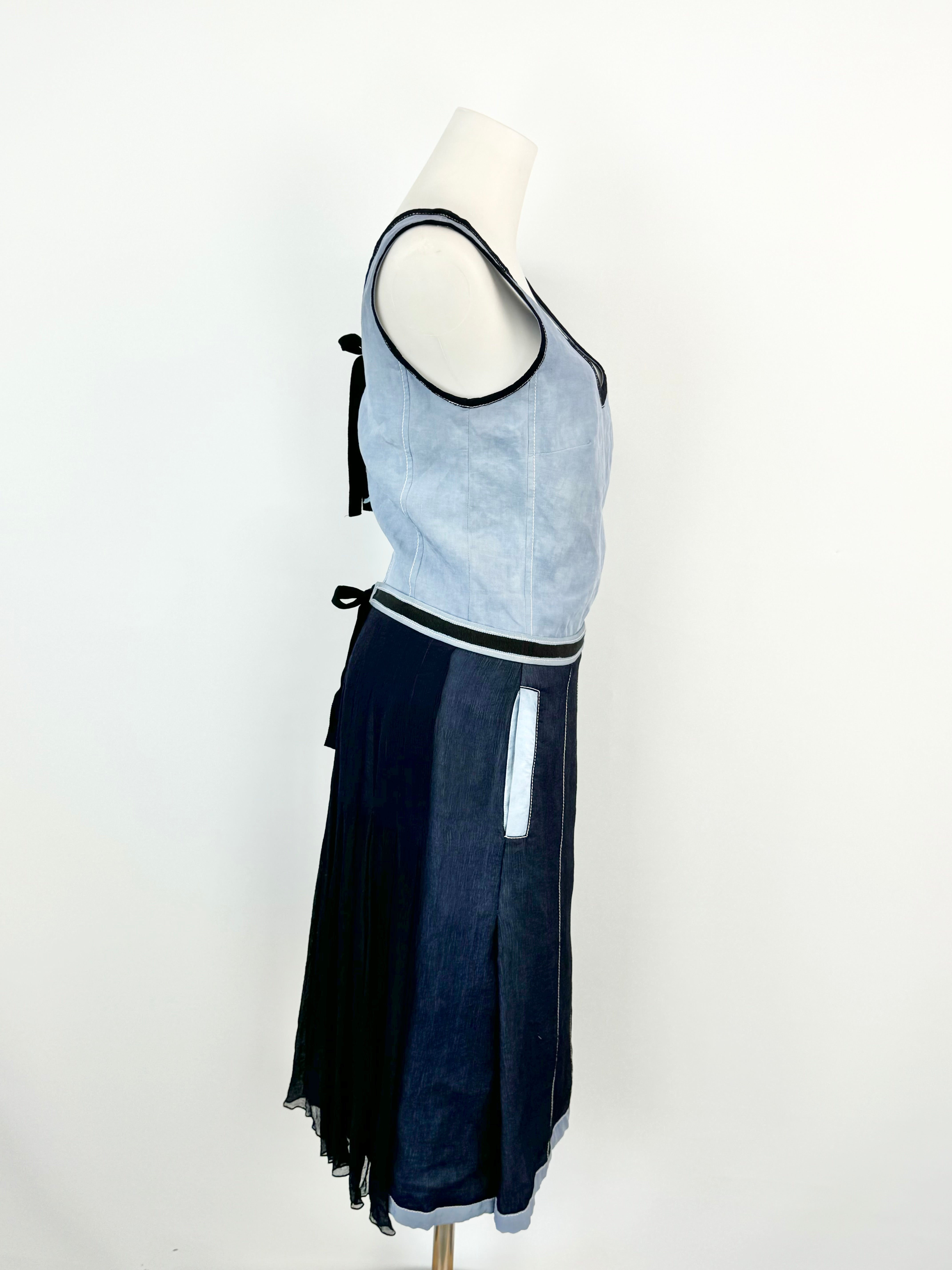 Prada Pale Blue & Dark Navy Midi Dress - AU8