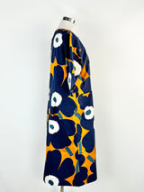 Marimekko Blue & Deep Orange Tahtimo Unikko Maxi Dress - XL
