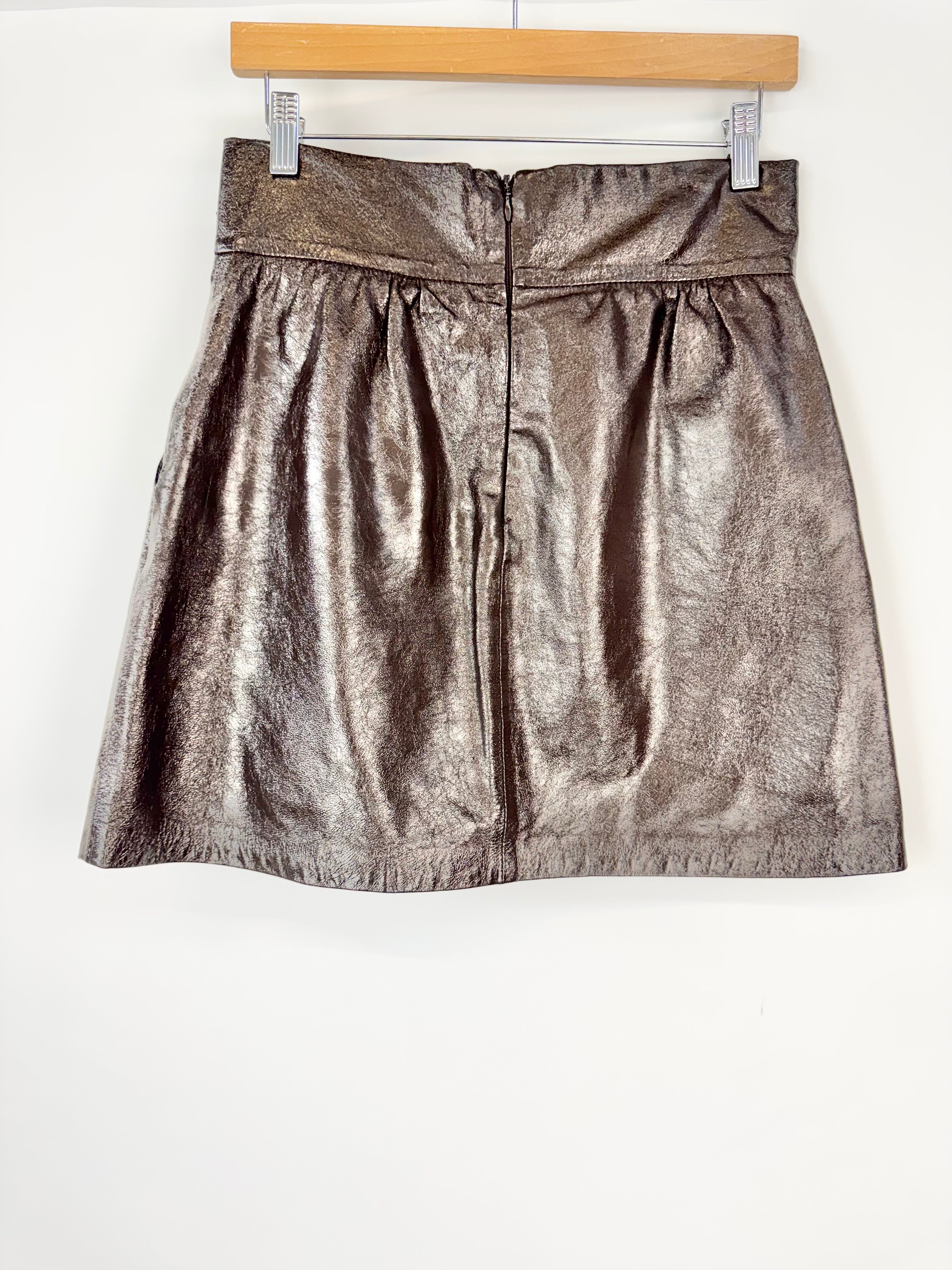 A.L.C Chocolate Patent Leather Mini Skirt - AU6/8