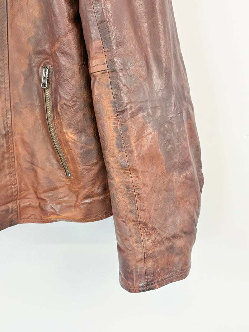 Dory's Genuine Leather Mahogany Shearling-Lined Jacket - 52