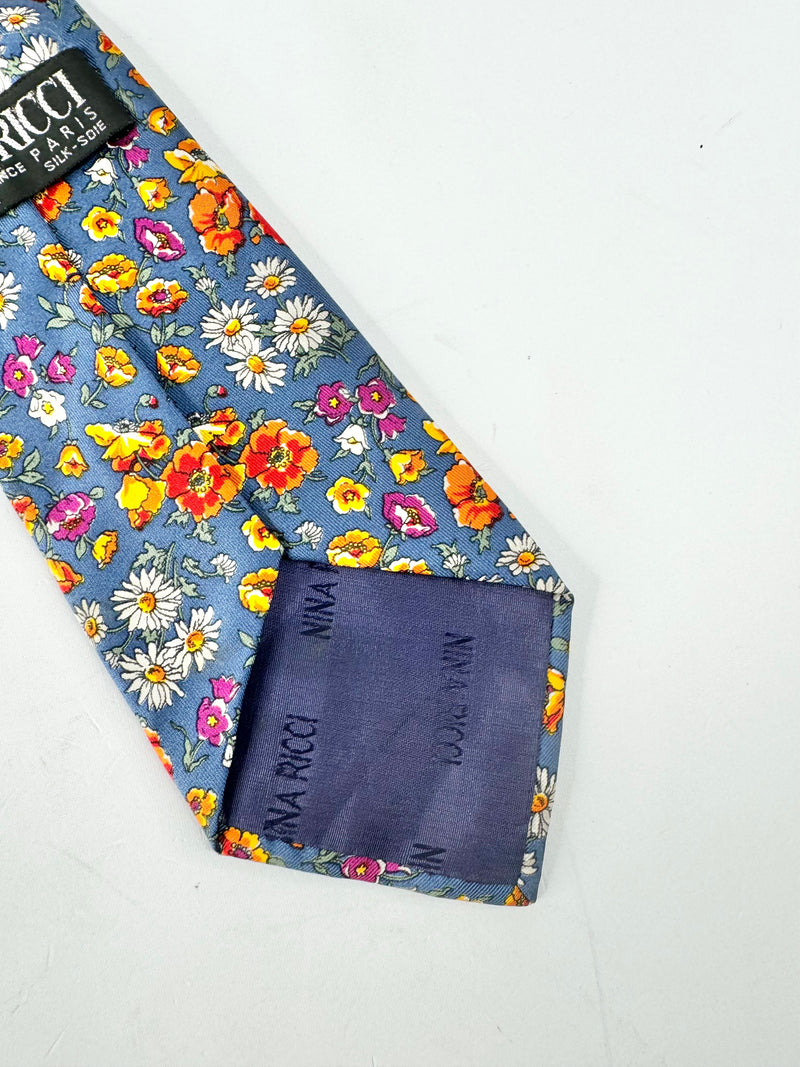 Nina Ricci Blue Silk Floral Tie