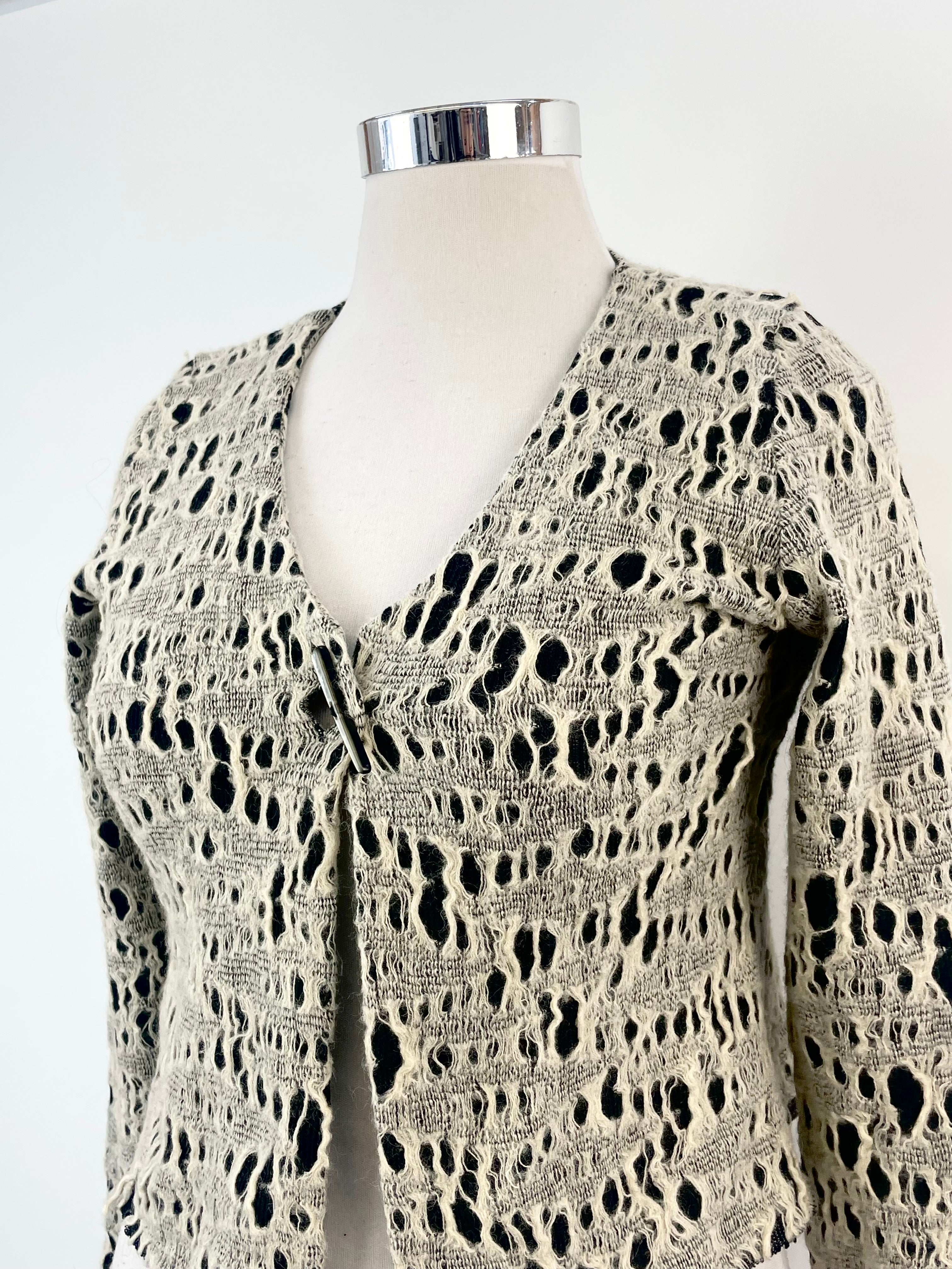 Anne Martell Black & White Wool-Blend Lace Cardigan - AU12