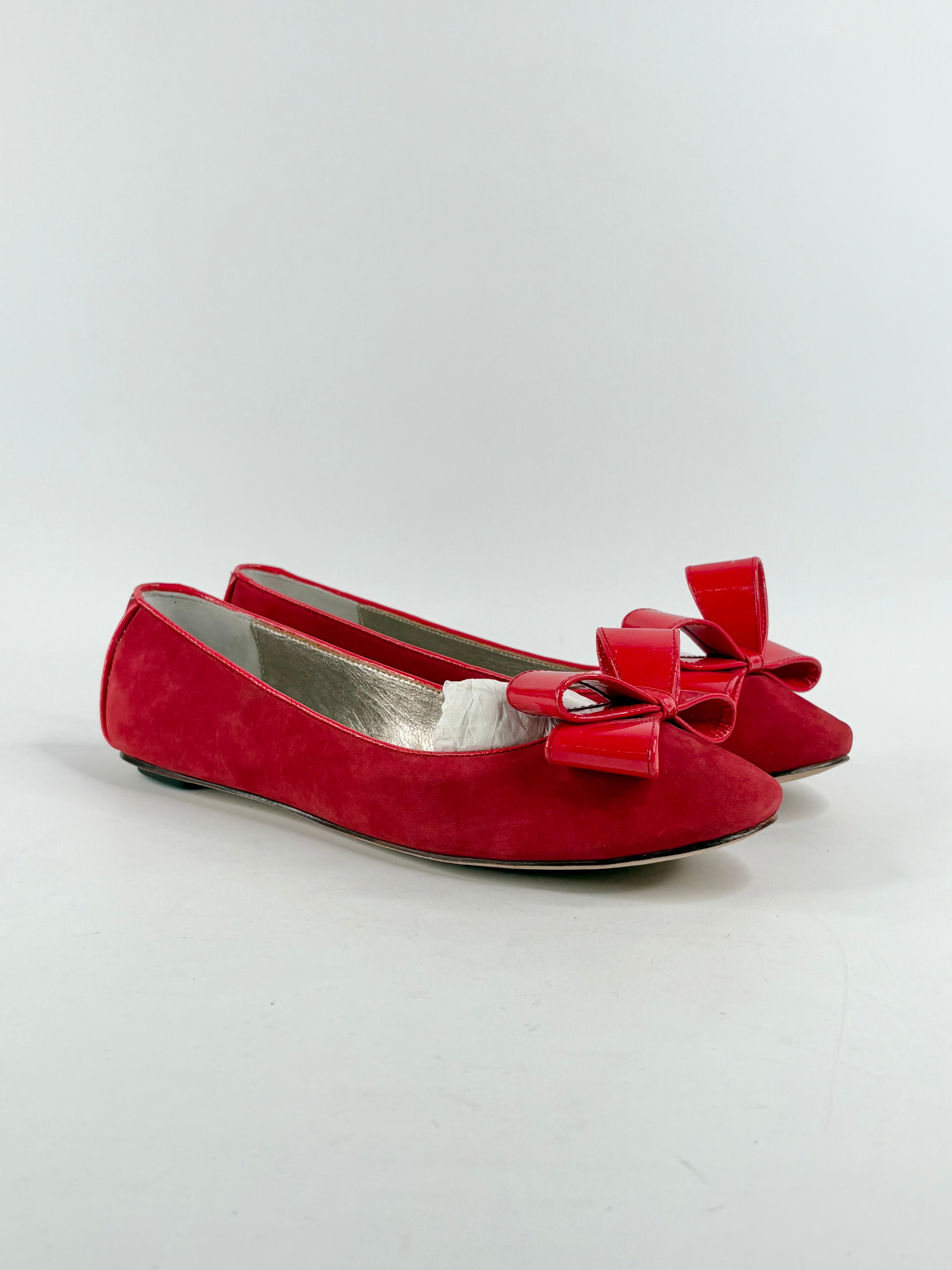Oroton Spiced Coral 'Essential' Suede Bow Flats - EU42