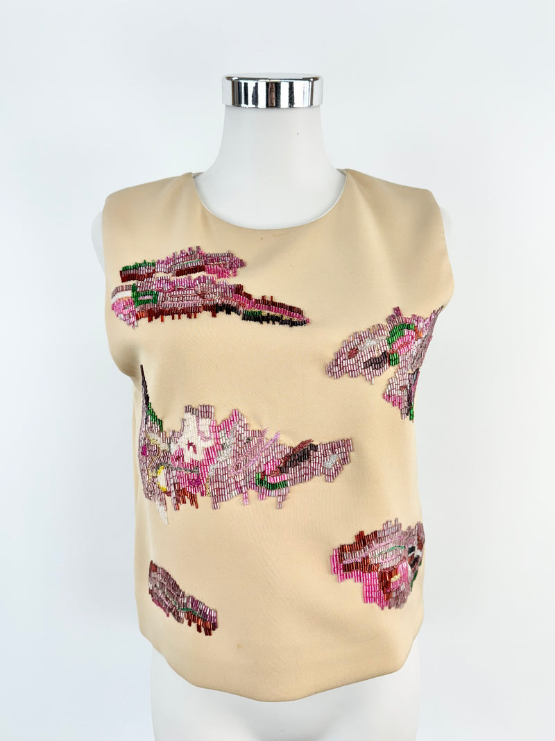 MSGM Beige Beaded Sleeveless Top - AU10