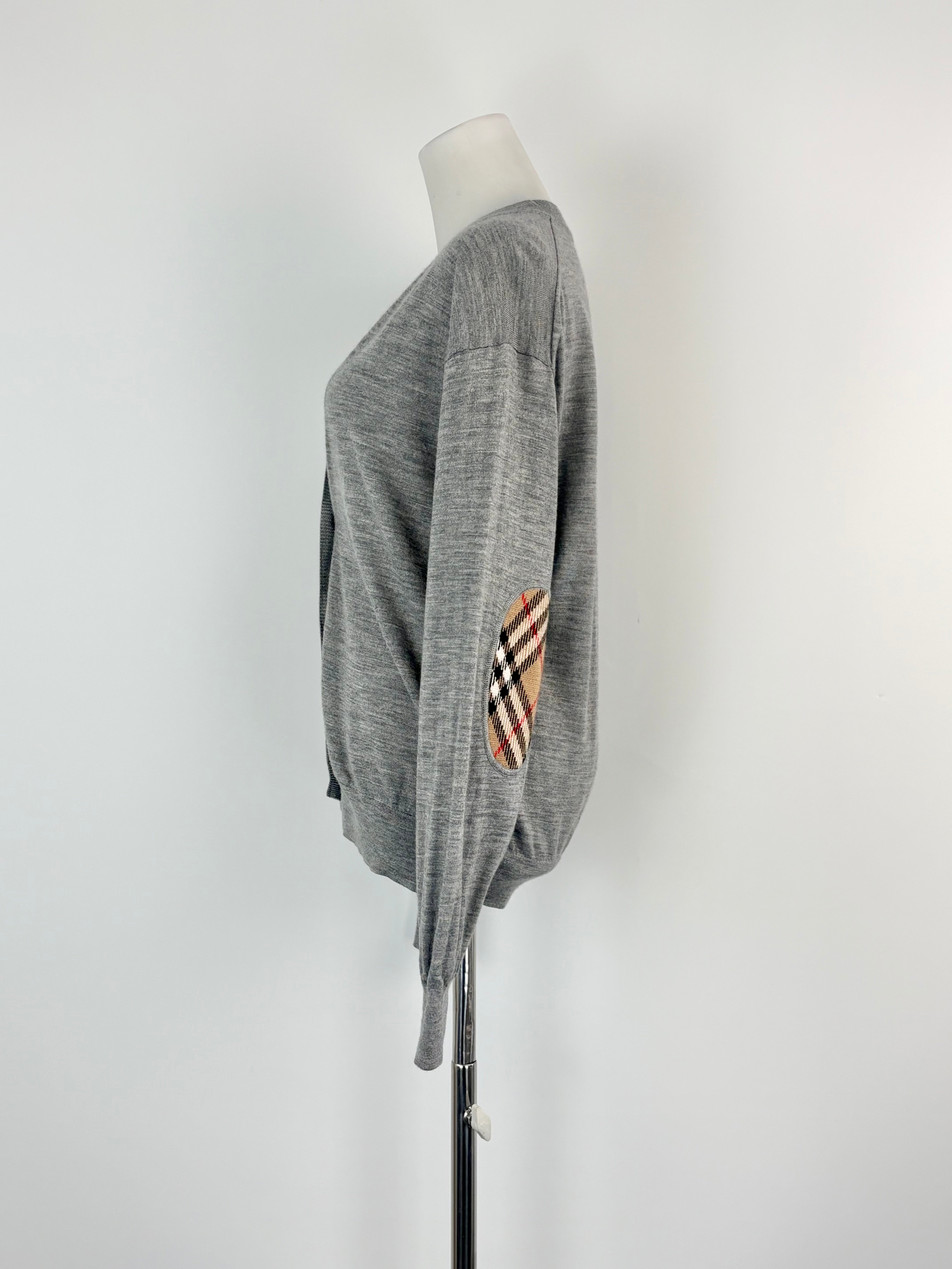 Burberry Vintage-Novacheck Elbow Patch Grey 'Dornoch' Cardigan - AU8/10