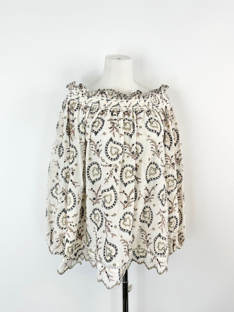 Zimmermann White Embroidered Peasant Top - AU8/10