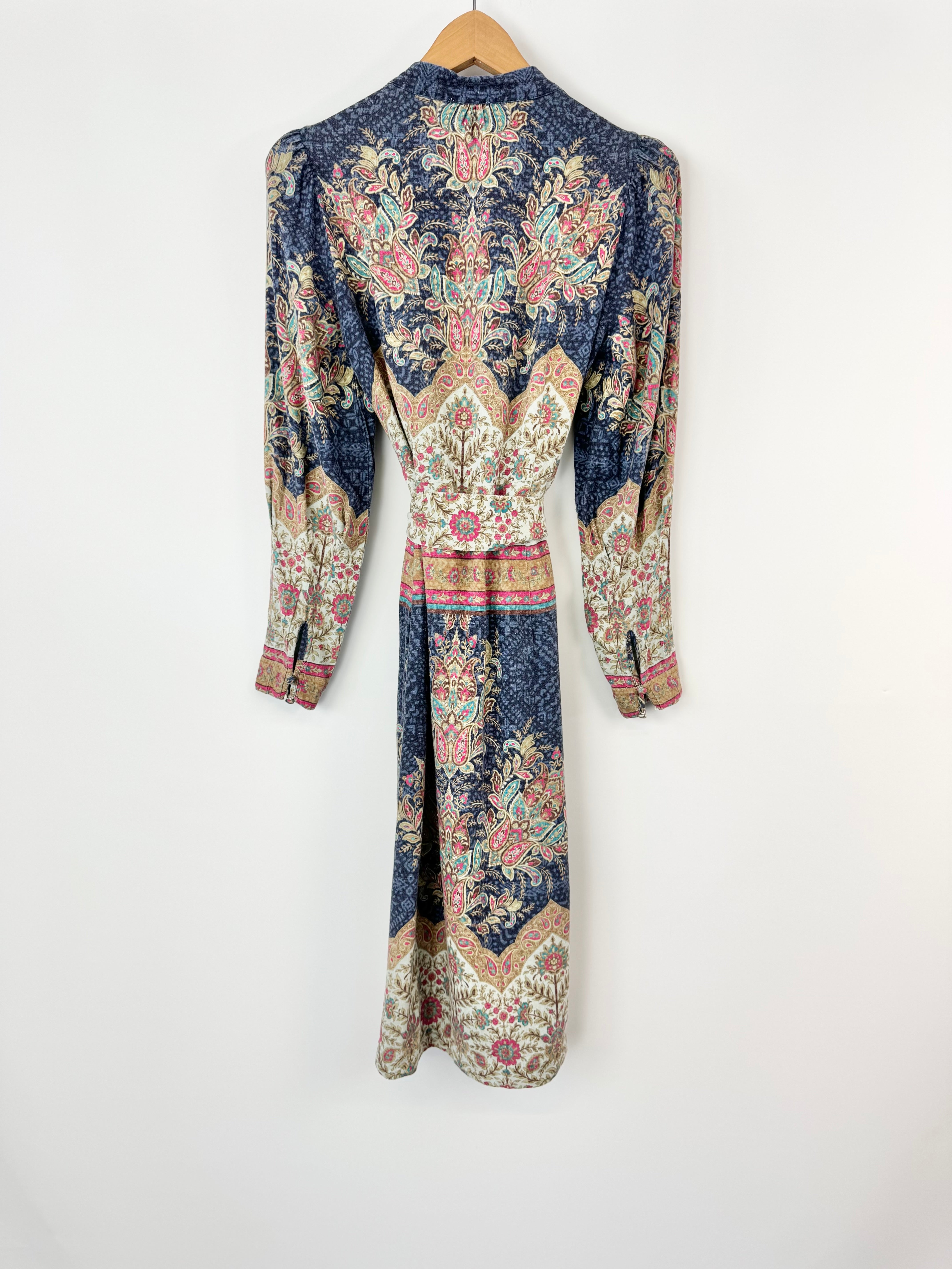 Once/Was Blue Floral Patterned Long Sleeve Belted Waist - AU8