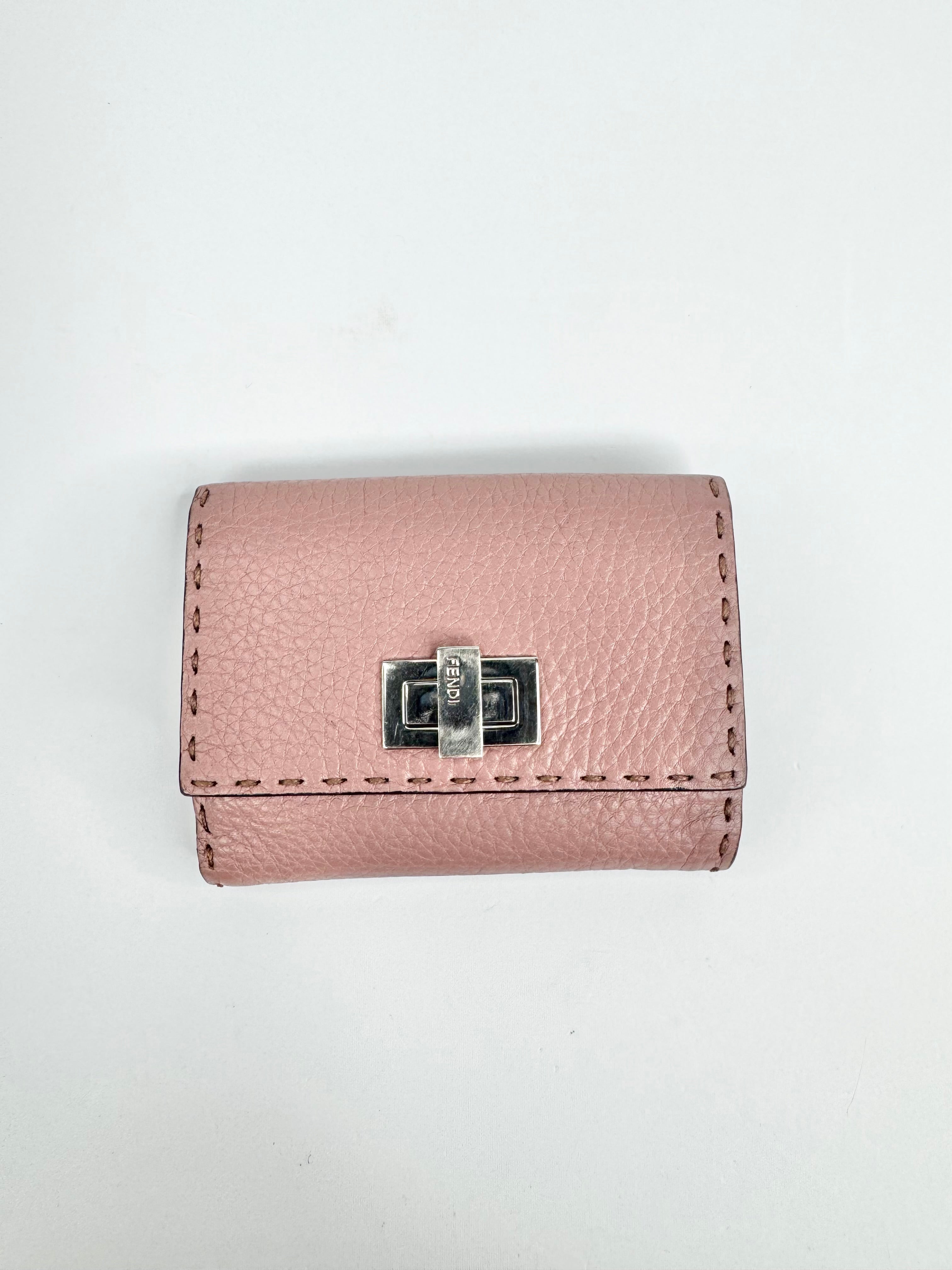 Fendi Blush Pink Peekapoo Tri-Fold Calf Leather Wallet