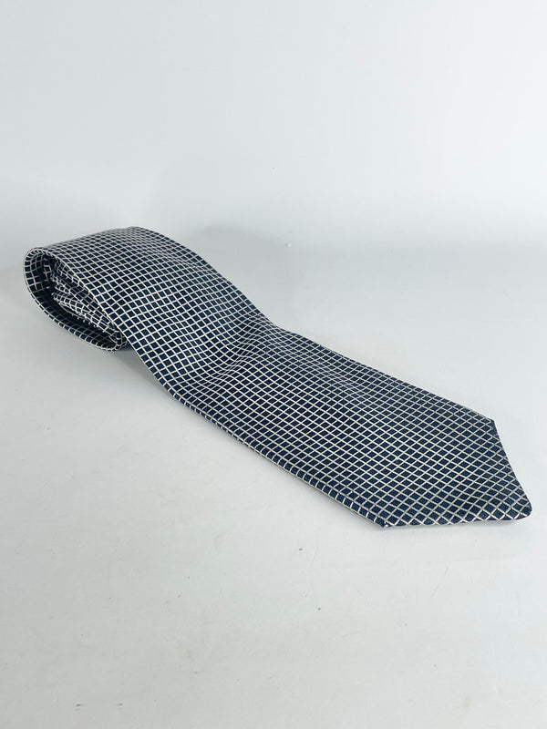 Kenzo Homme Navy Blue & White Check Silk Tie